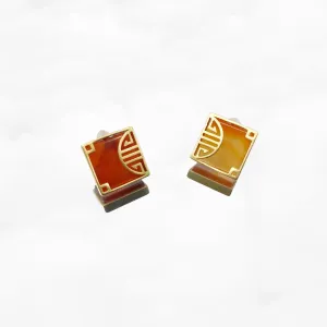 Gold Square Carnelian Studs