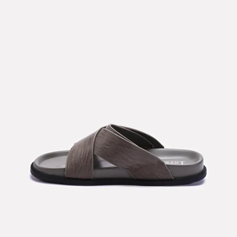 Gray Comfy Criss Cross Slippers 0151090