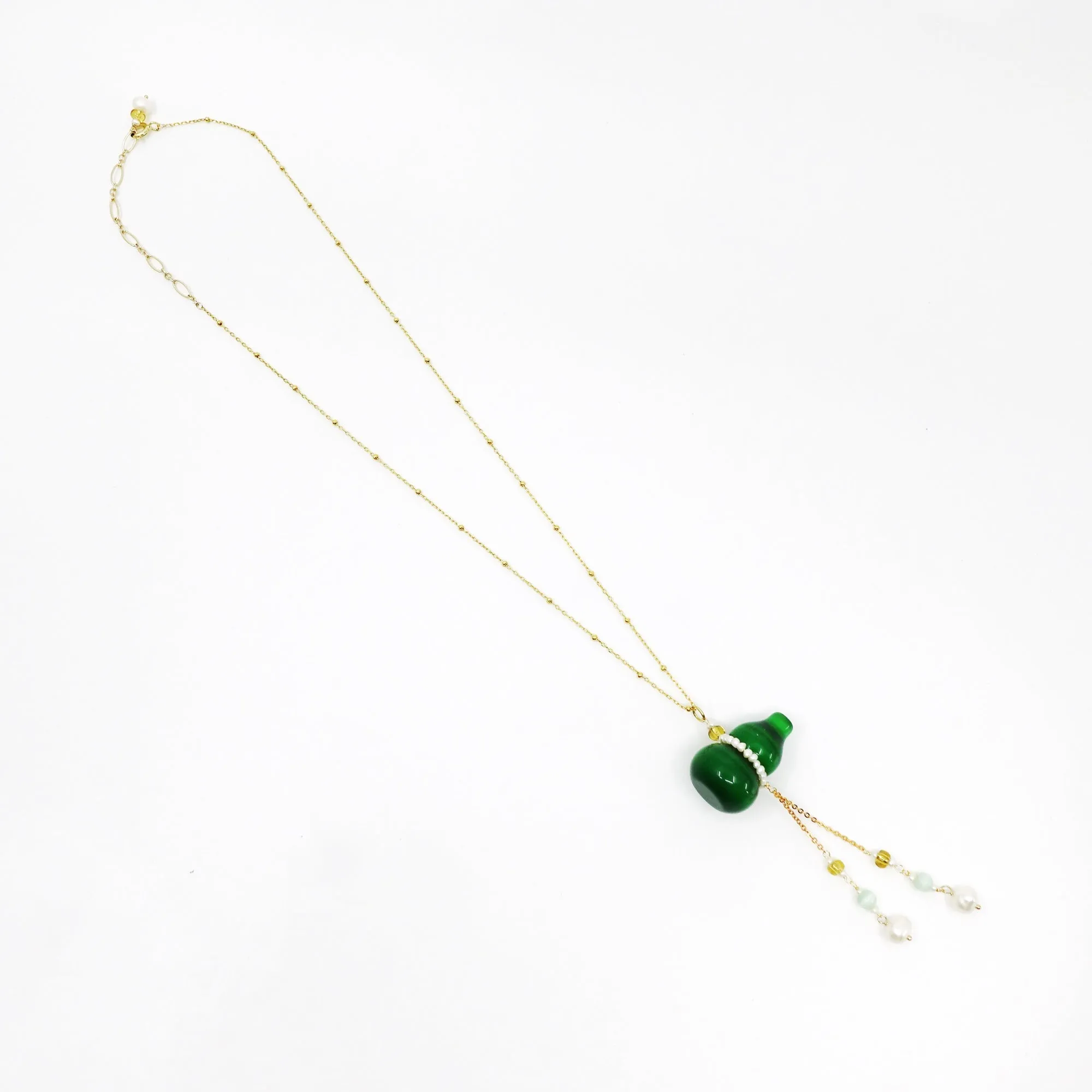Green Cateye Hulu Gourd Pendant Necklace