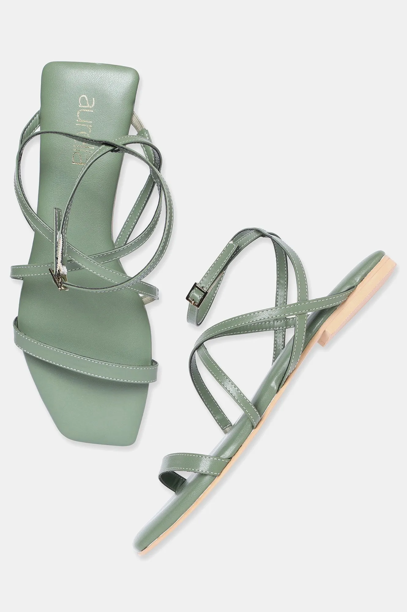 Green Square Toe Solid Flat-Zkelly