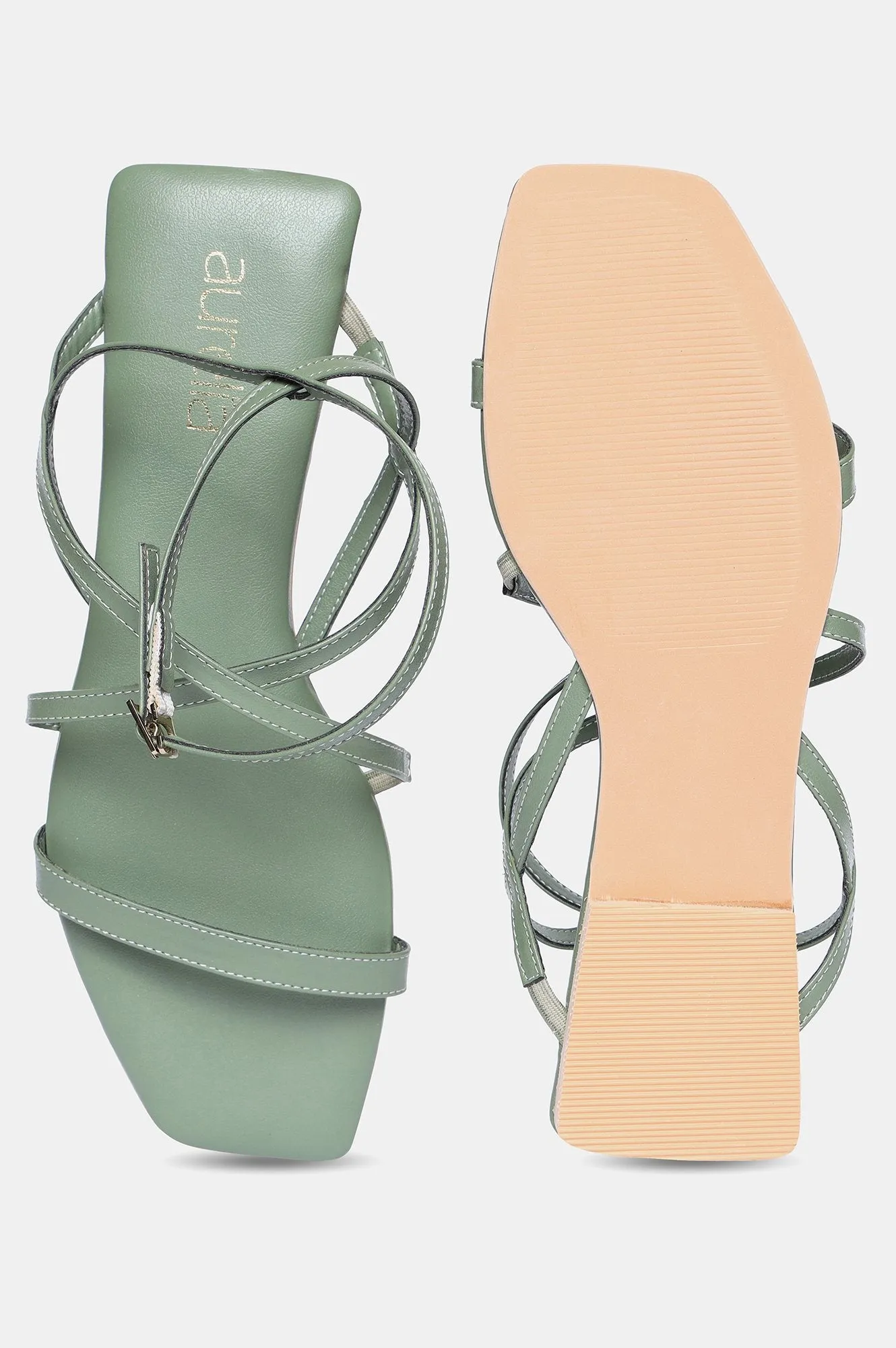 Green Square Toe Solid Flat-Zkelly