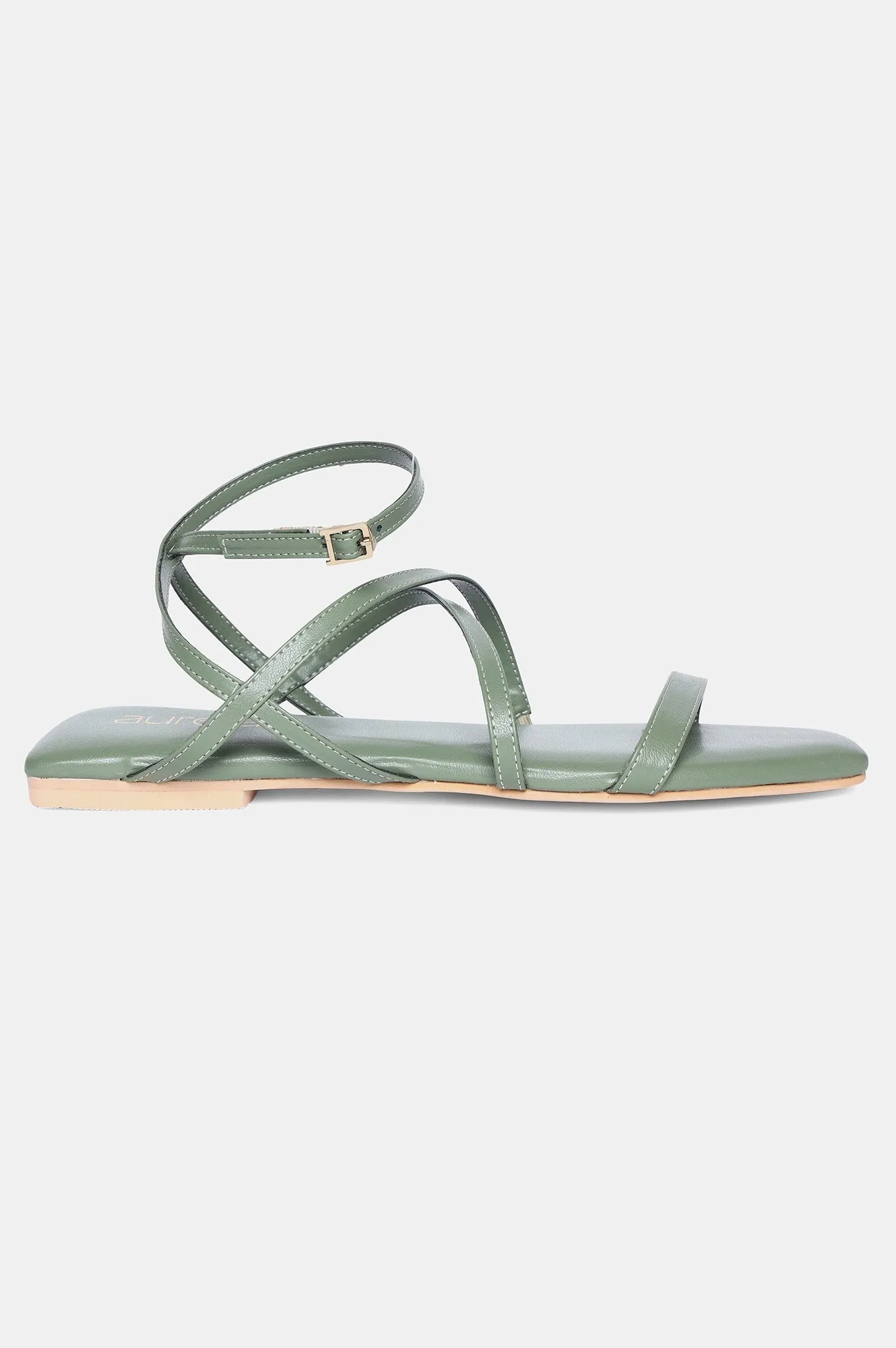 Green Square Toe Solid Flat-Zkelly