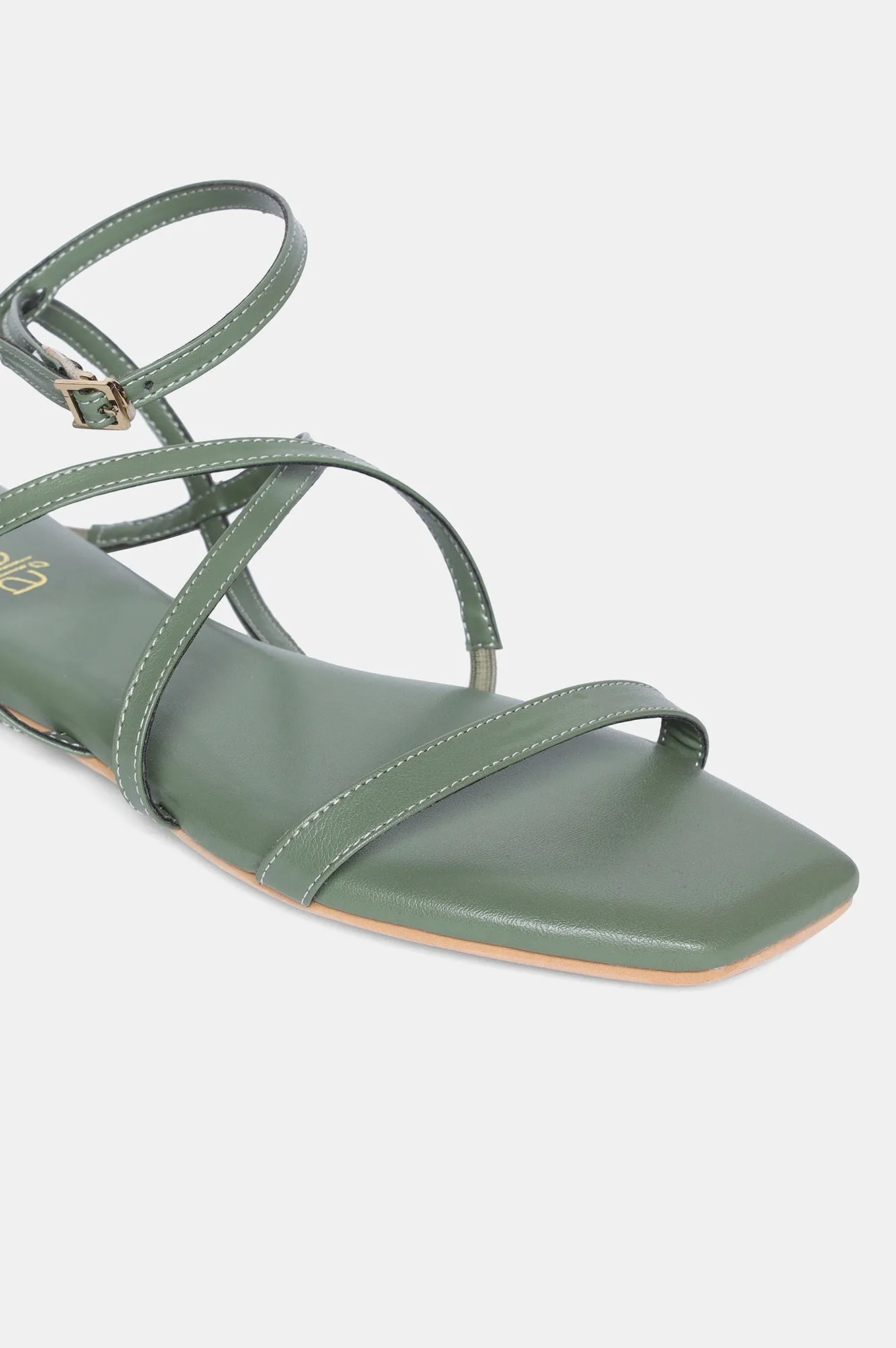 Green Square Toe Solid Flat-Zkelly
