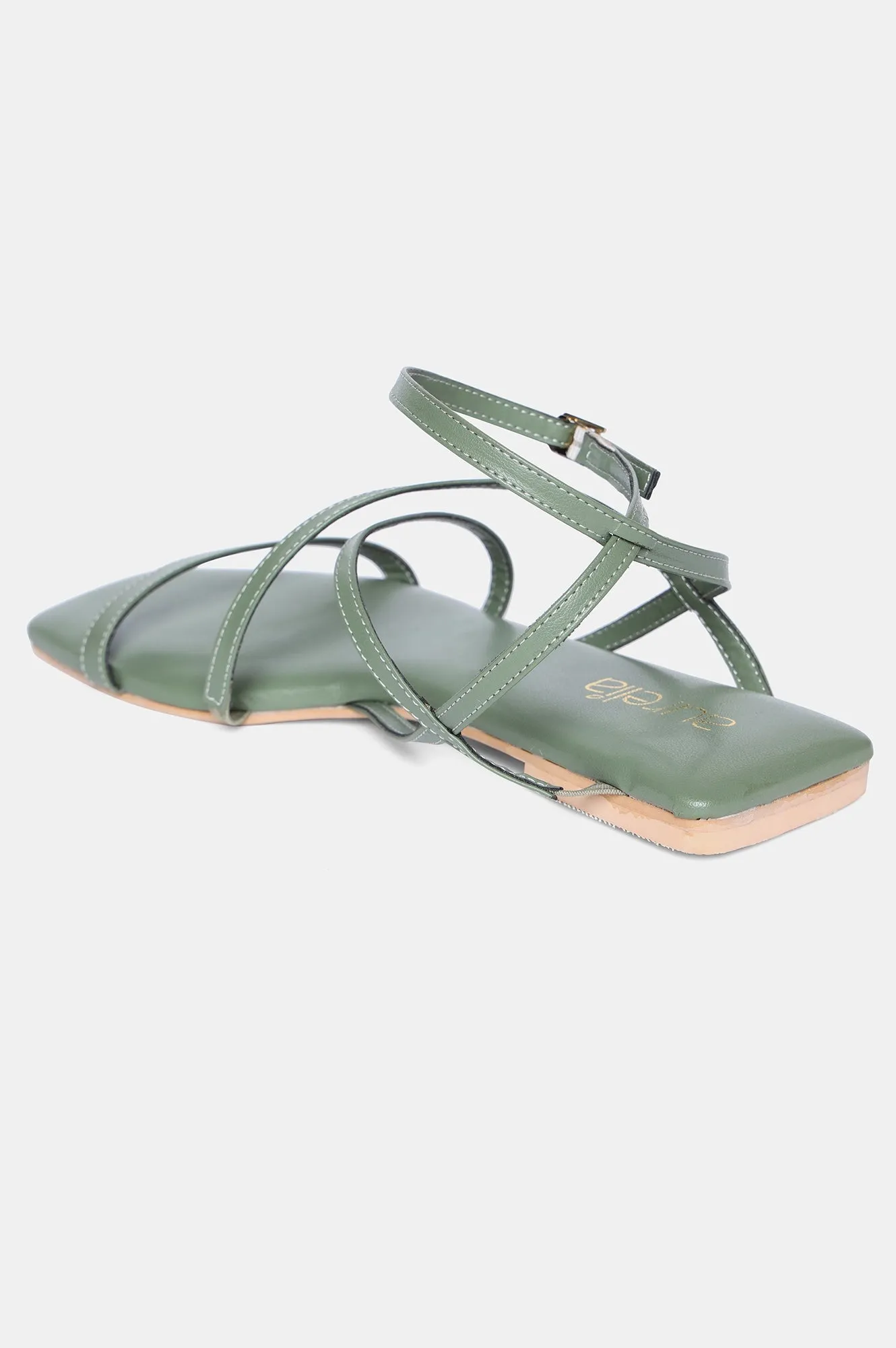 Green Square Toe Solid Flat-Zkelly