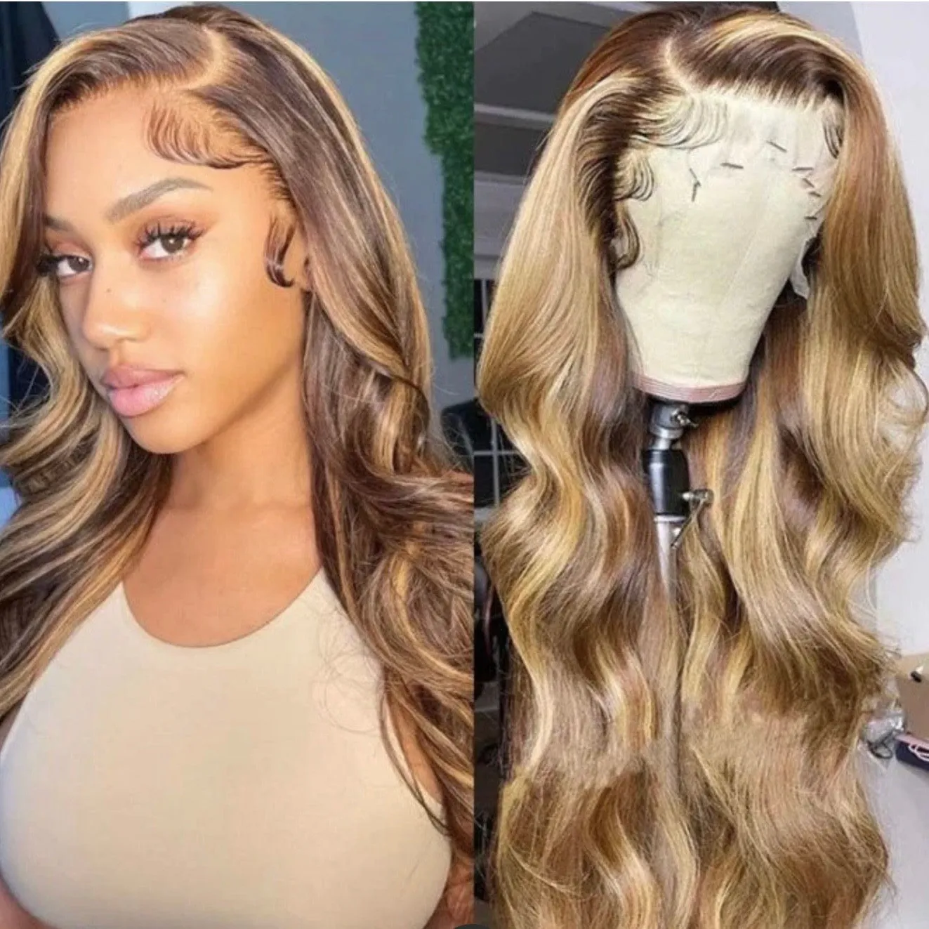 HIHAIR® HIGHLIGHT HONEY BLONDE TL412 BODY WAVE 13*4 LACE FRONTAL WIG - 100% HUMAN VIRGIN HAIR