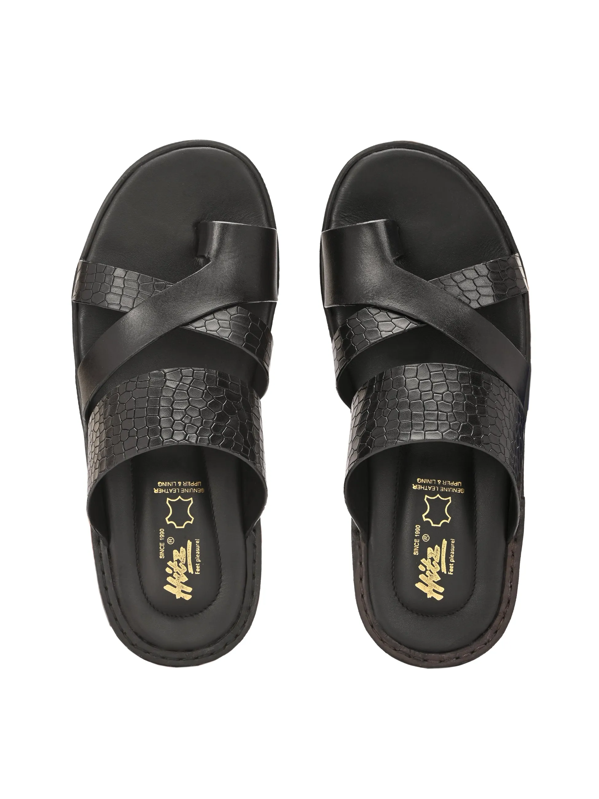 Hitz Men's Black Leather Casual Slipper
