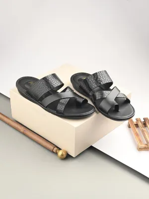 Hitz Men's Black Leather Casual Slipper