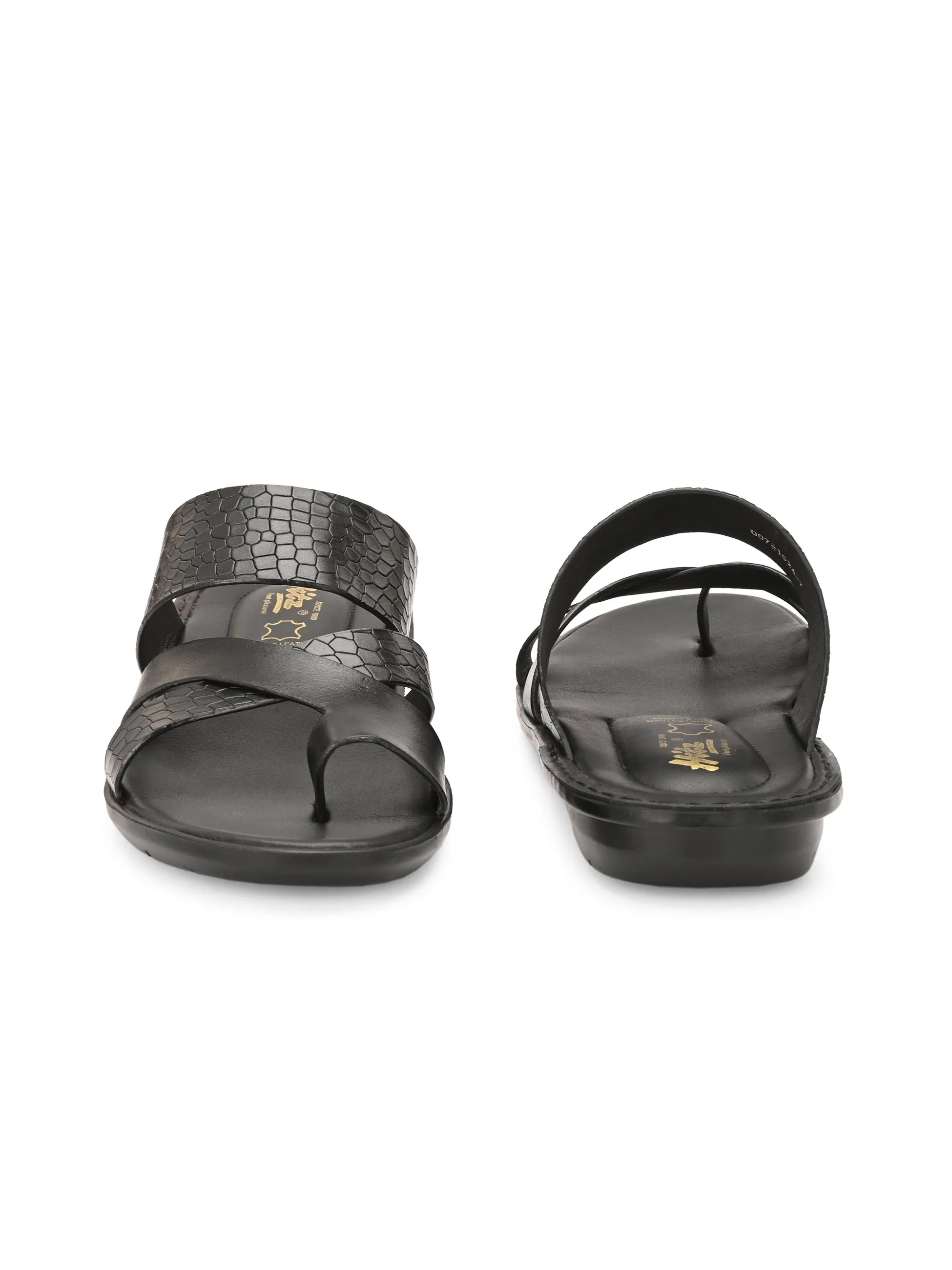 Hitz Men's Black Leather Casual Slipper