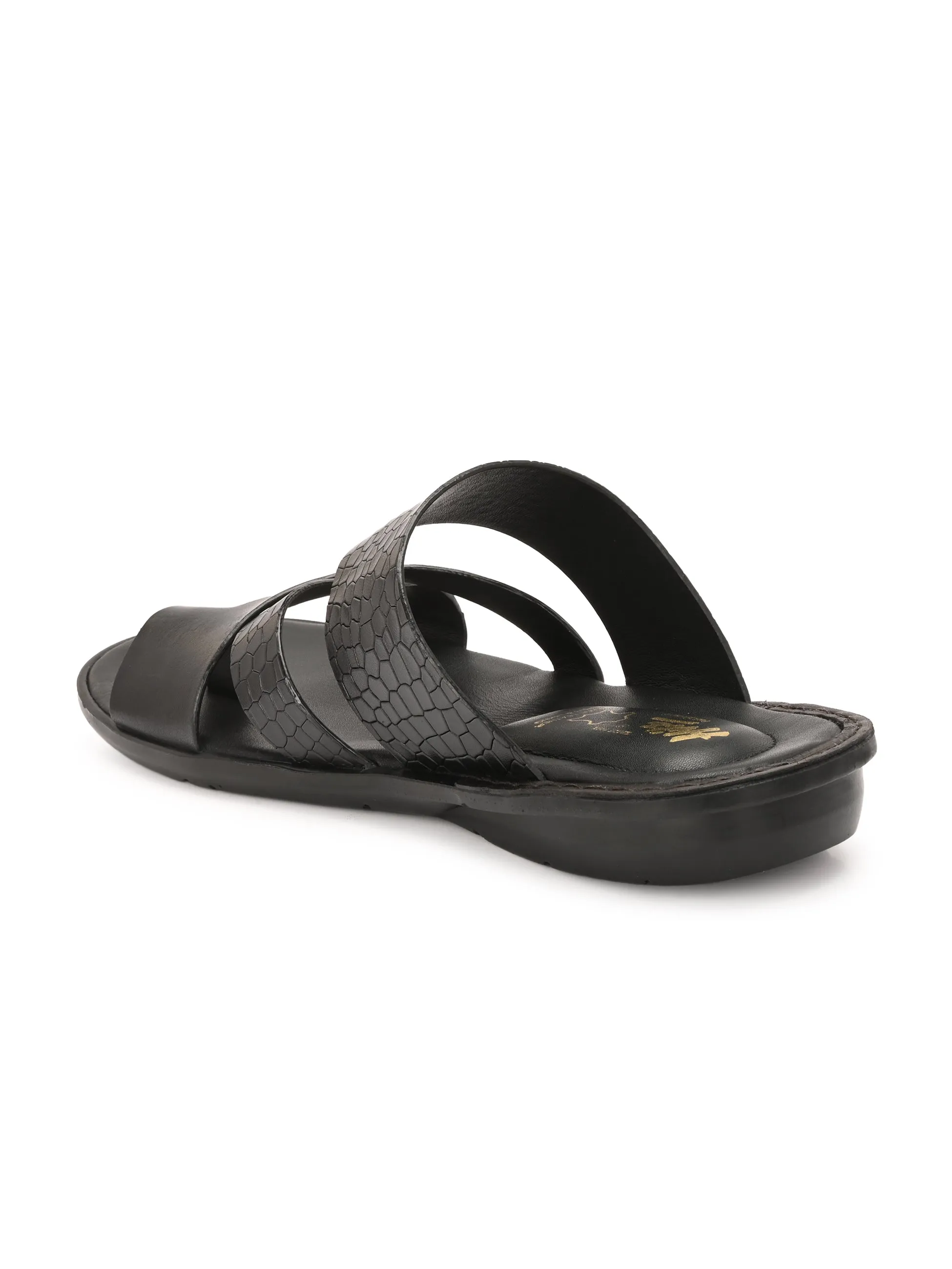 Hitz Men's Black Leather Casual Slipper