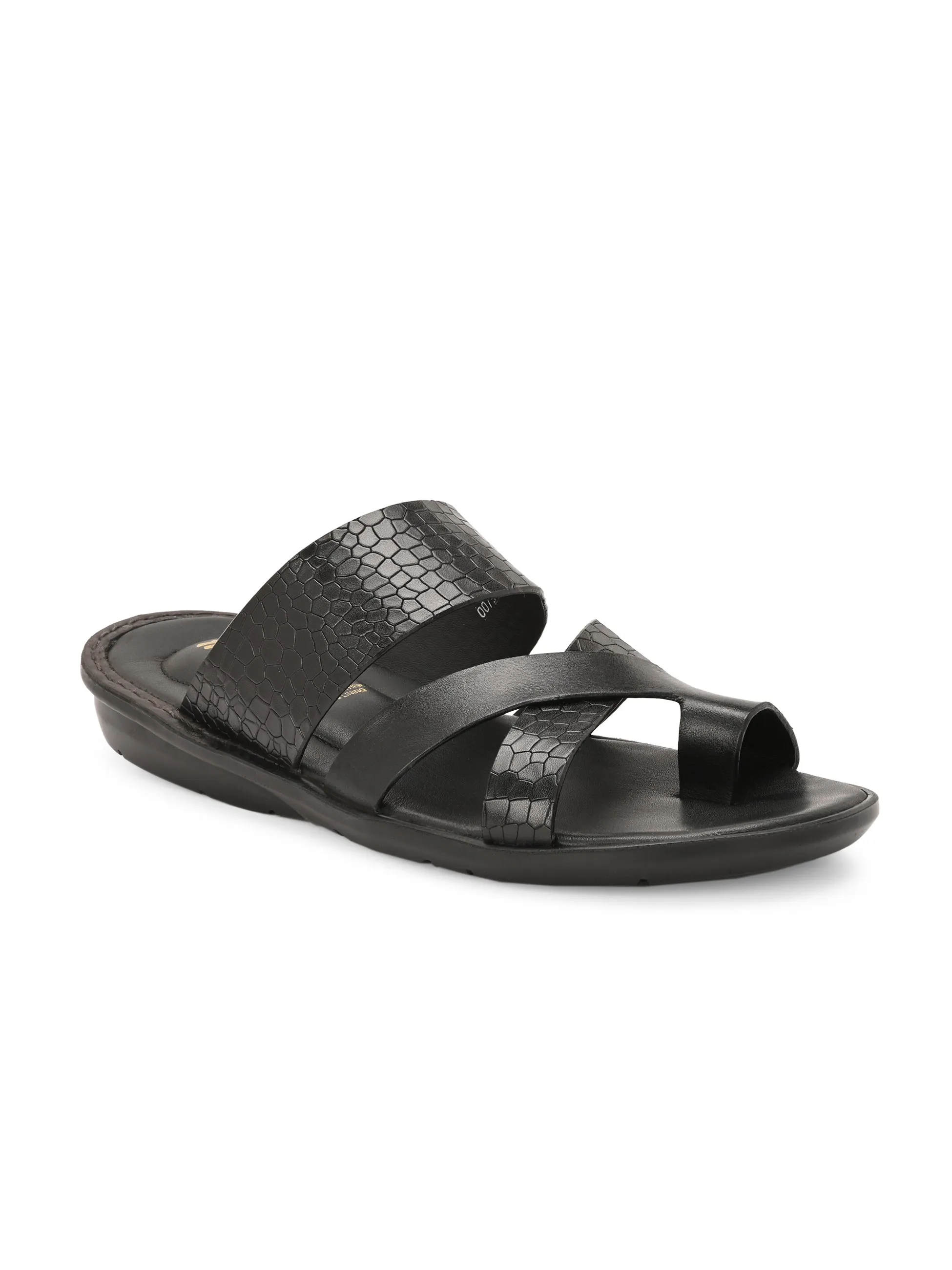 Hitz Men's Black Leather Casual Slipper