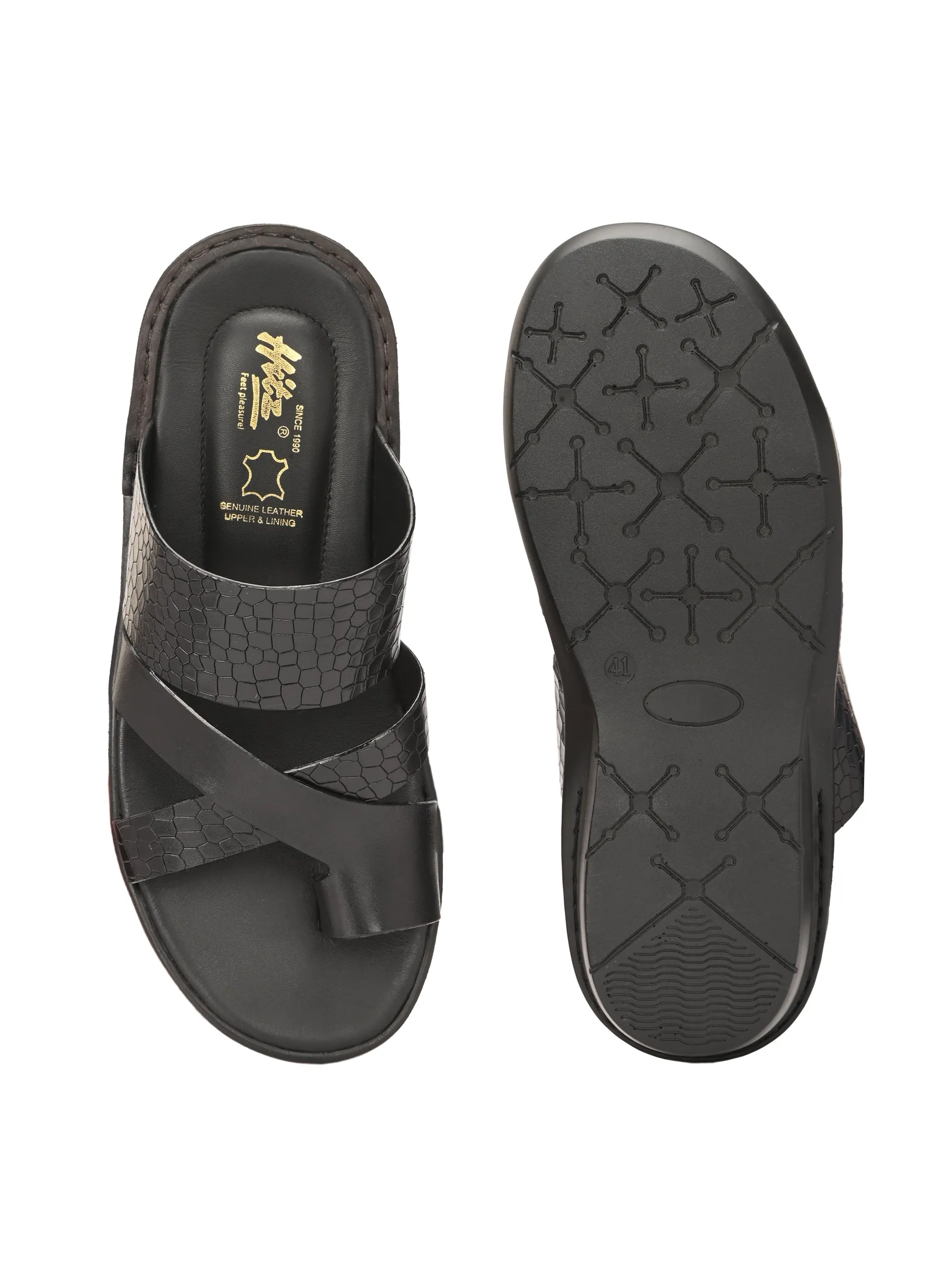 Hitz Men's Black Leather Casual Slipper
