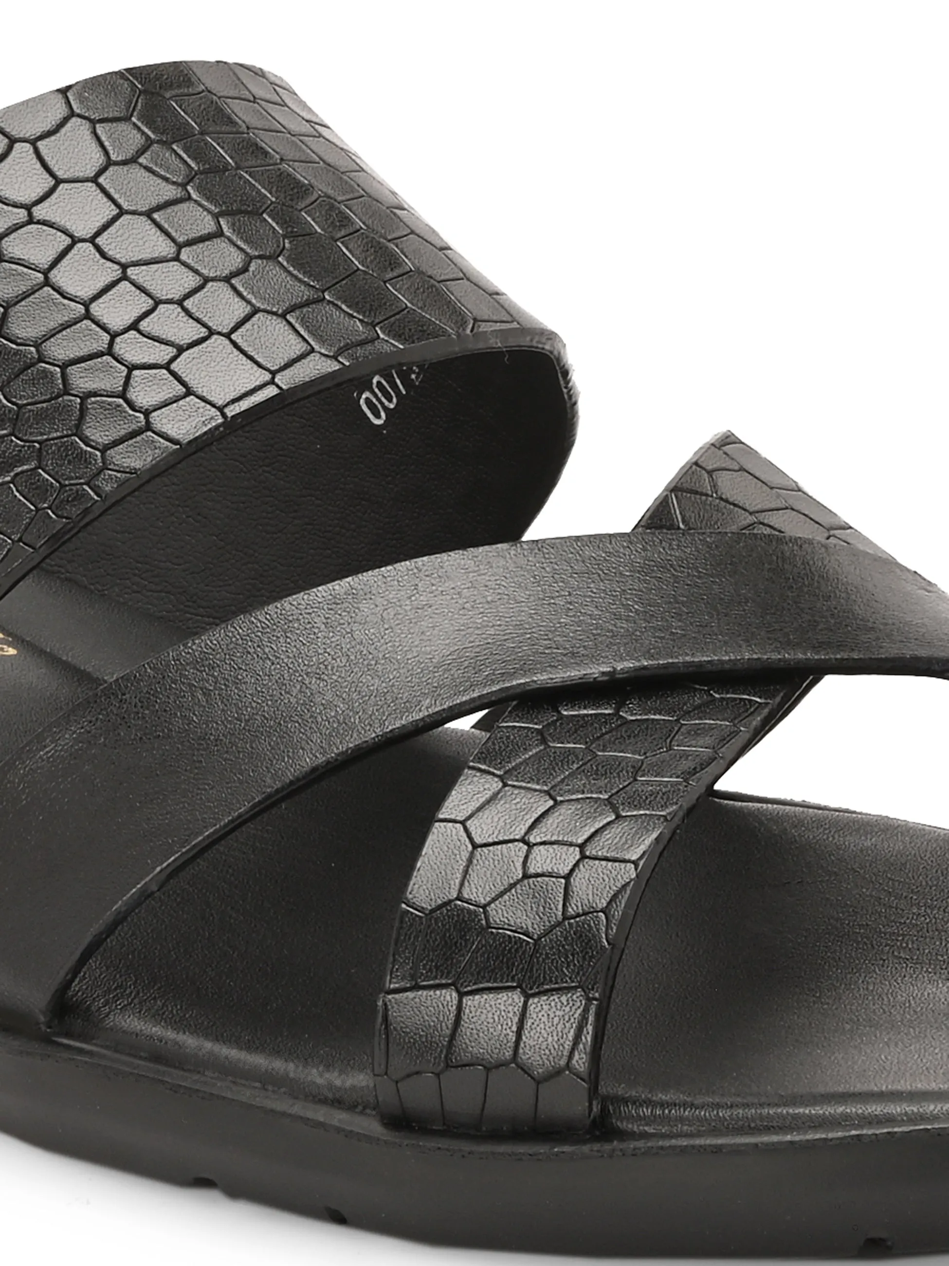 Hitz Men's Black Leather Casual Slipper