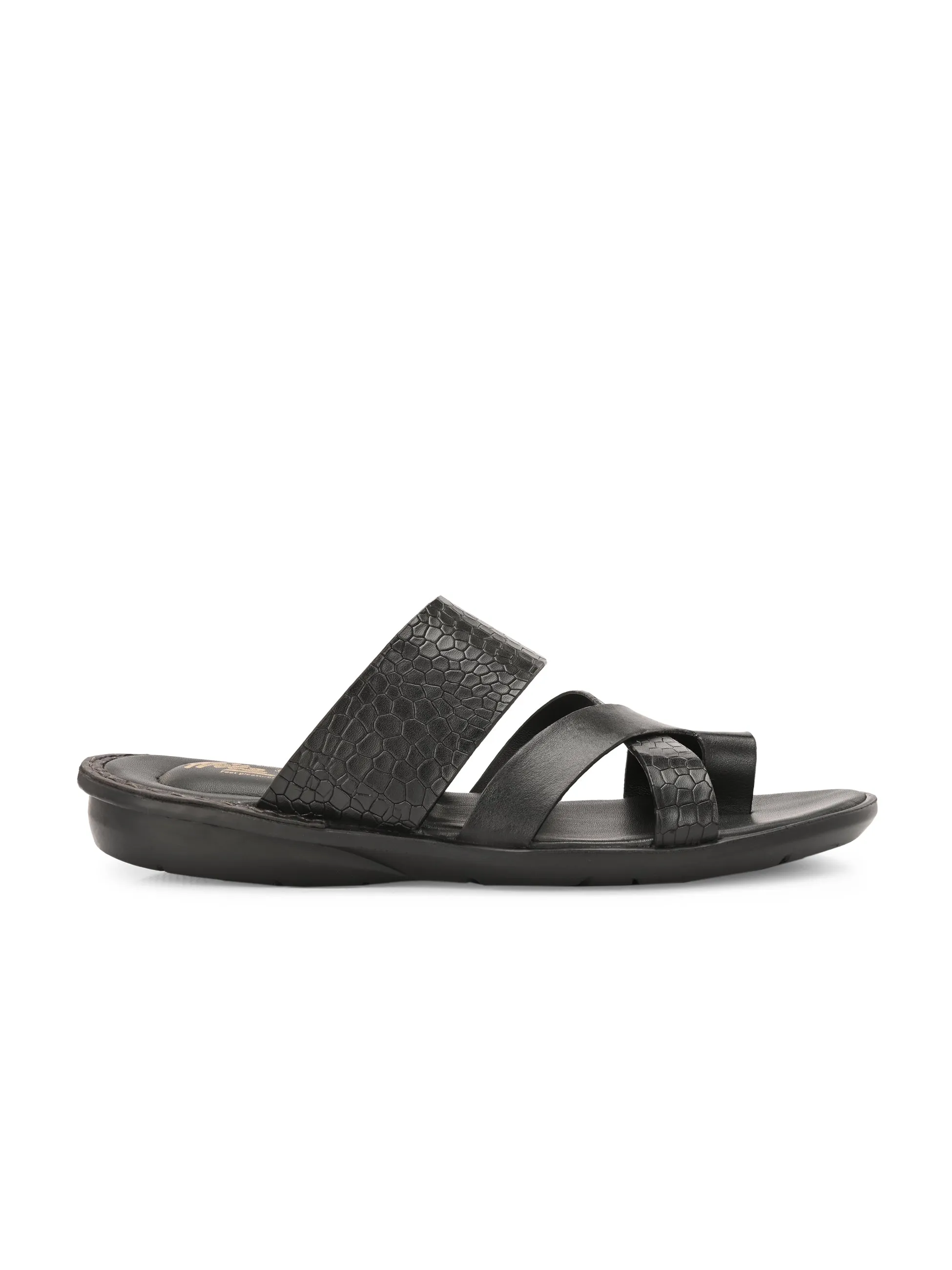 Hitz Men's Black Leather Casual Slipper