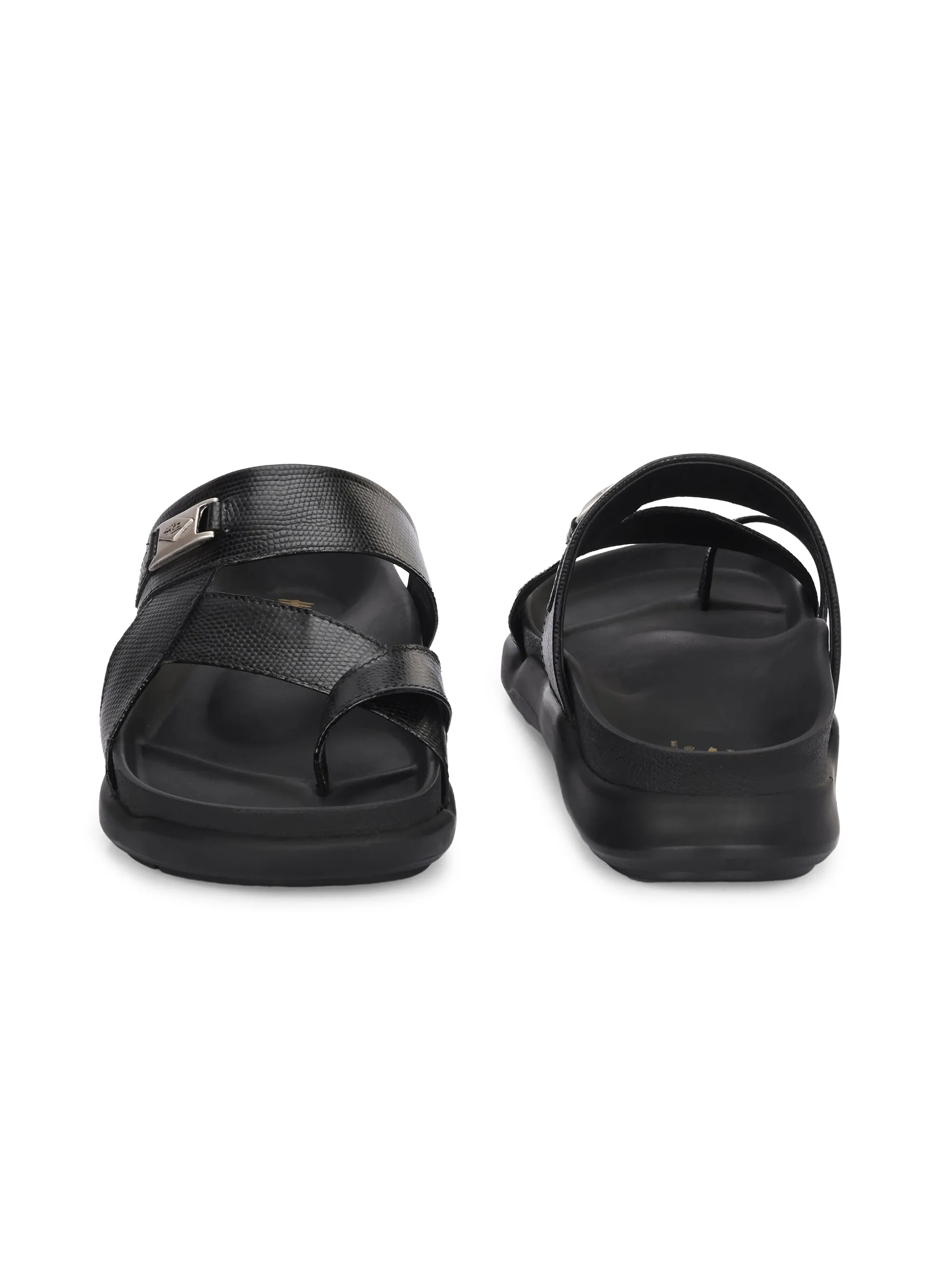 Hitz Men's Black Leather Daily Wear Slipper