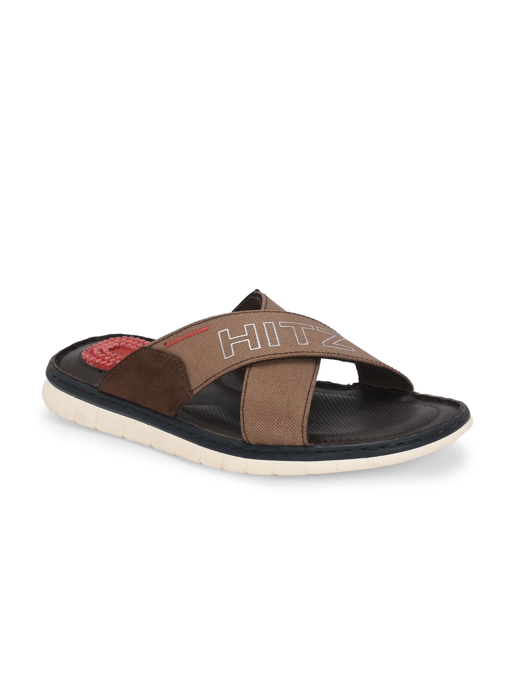 Hitz Men's Brown Fabric Casual Slipper
