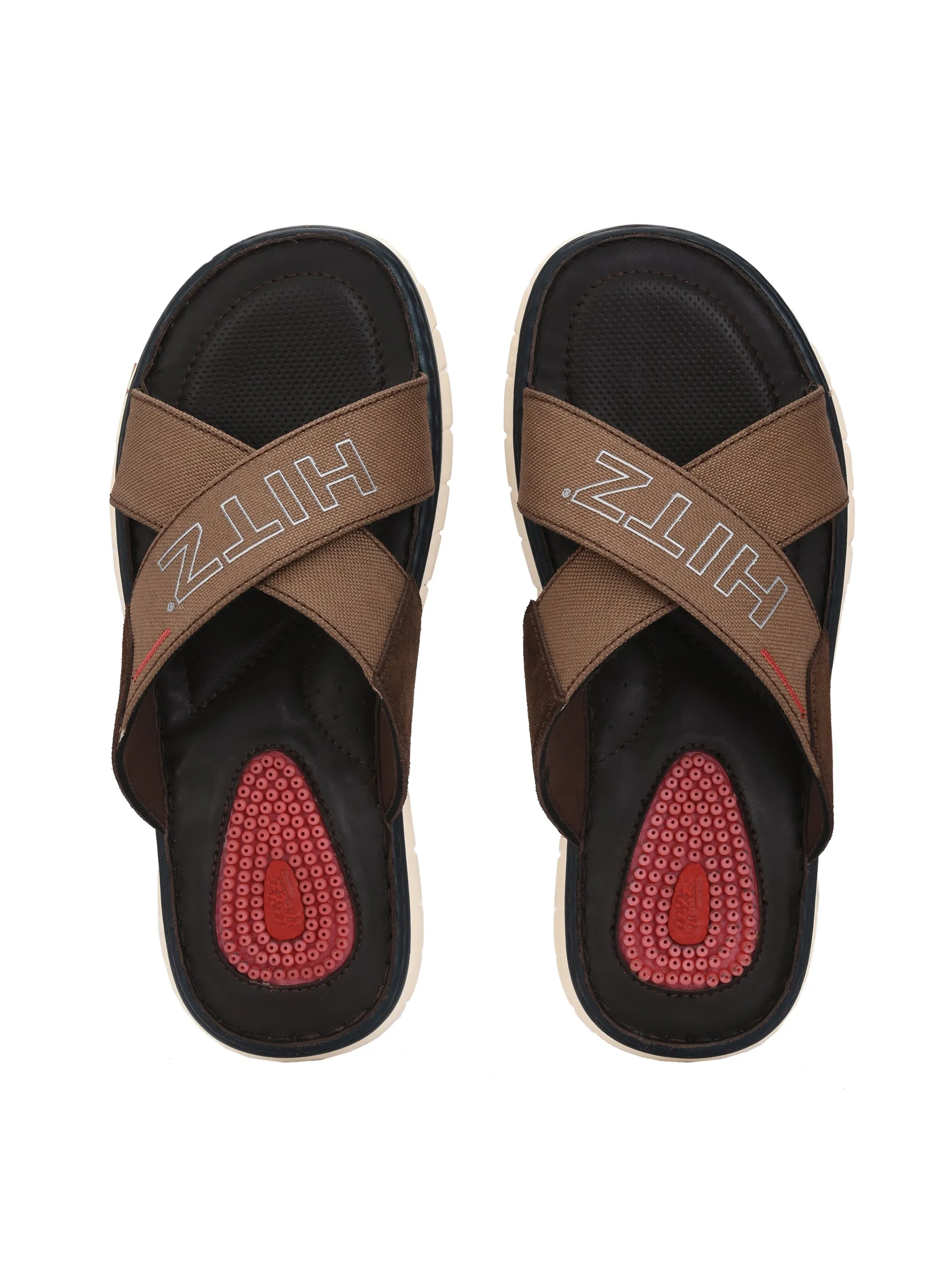 Hitz Men's Brown Fabric Casual Slipper