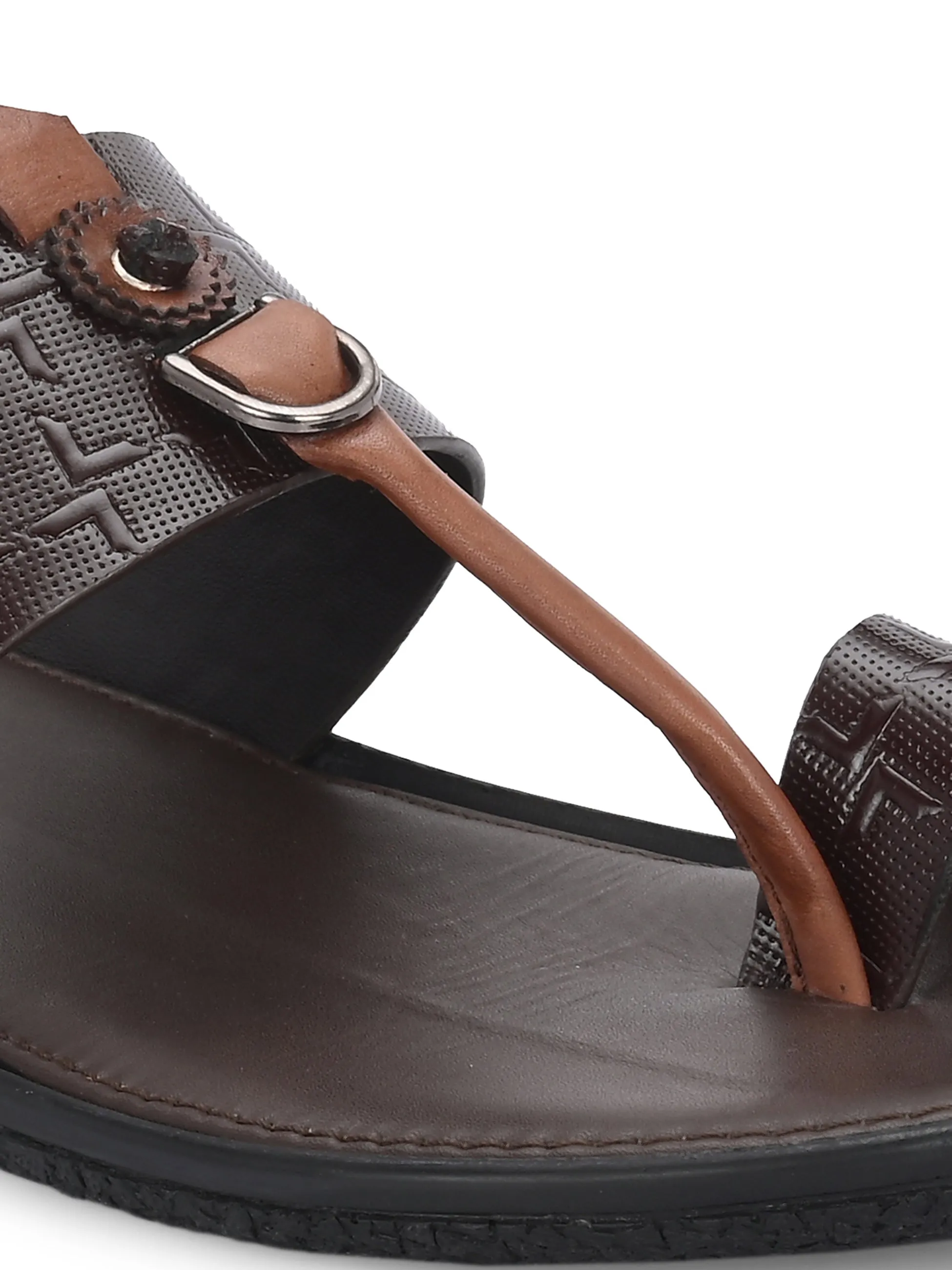Hitz Men's Brown Leather Daily Wear Sandals