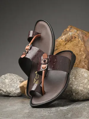 Hitz Men's Brown Leather Daily Wear Sandals
