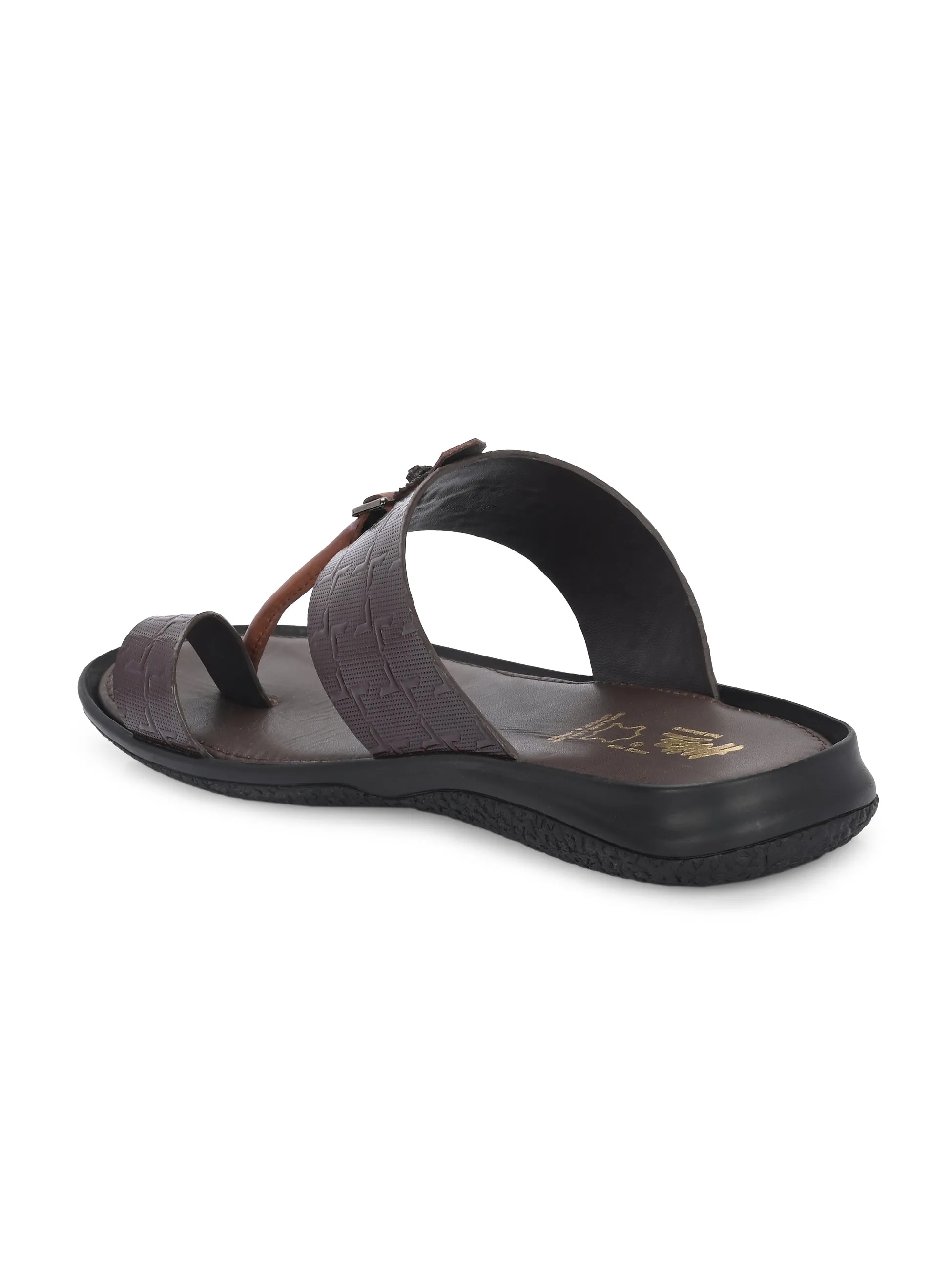 Hitz Men's Brown Leather Daily Wear Sandals