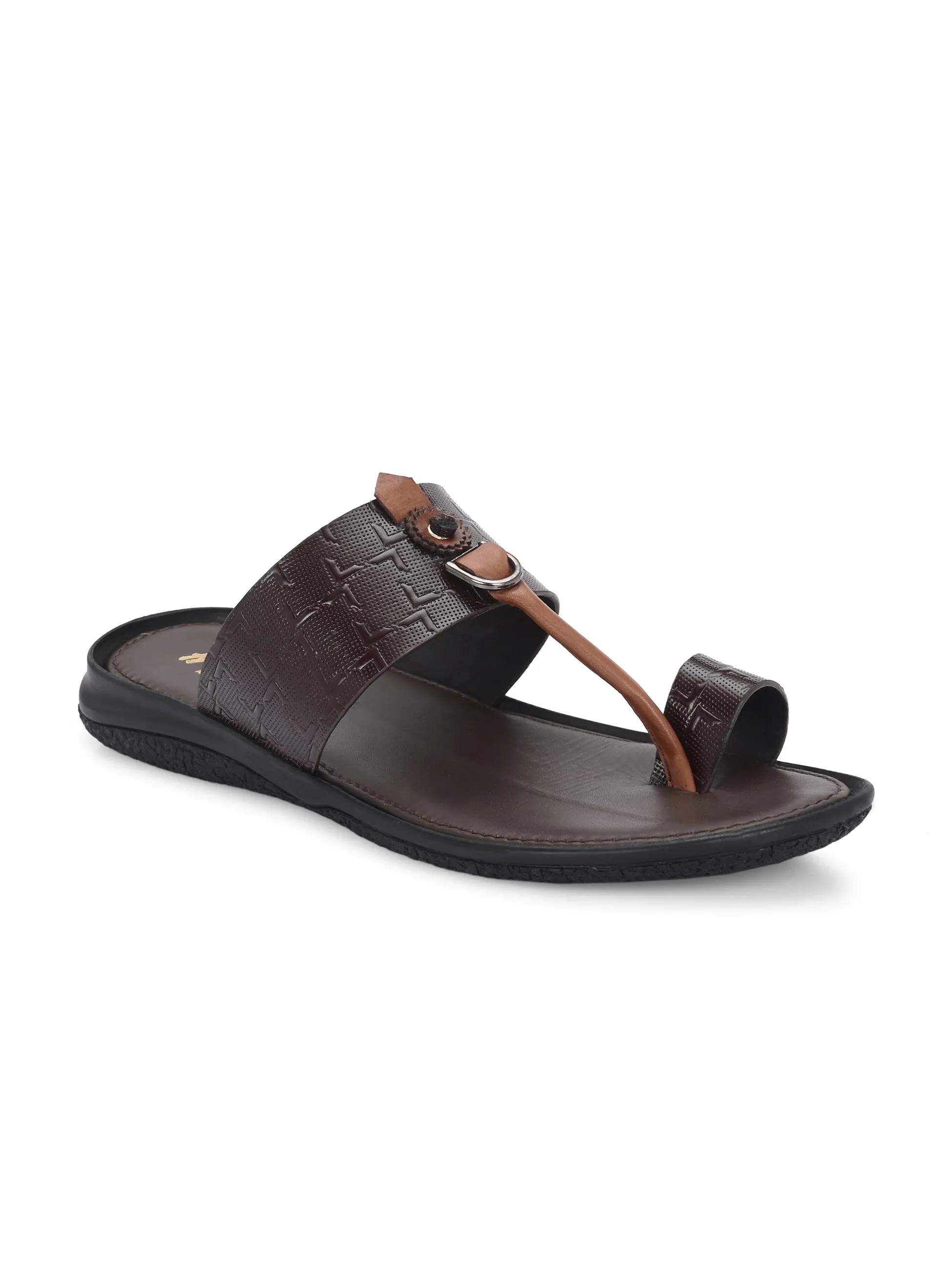 Hitz Men's Brown Leather Daily Wear Sandals