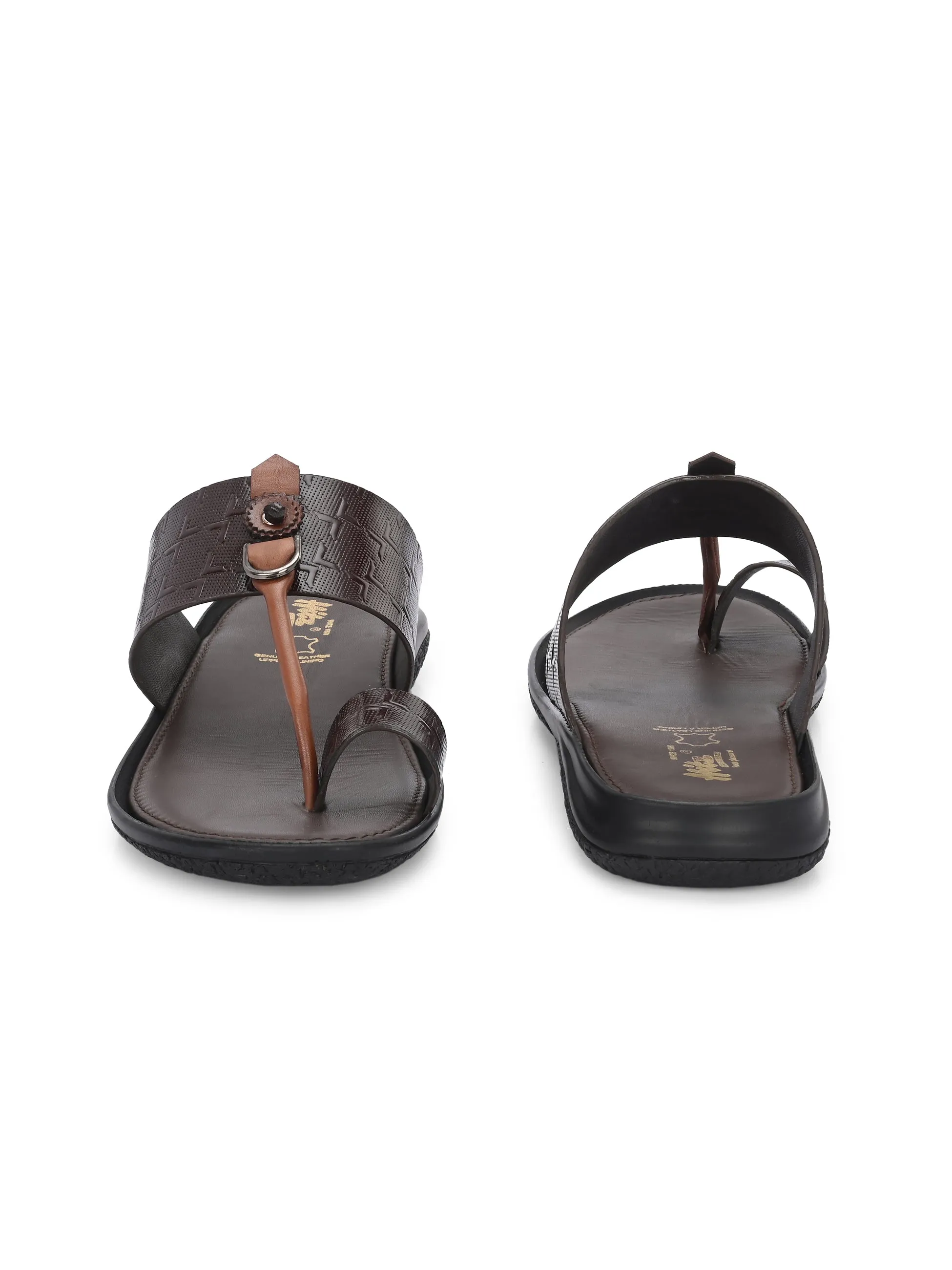Hitz Men's Brown Leather Daily Wear Sandals