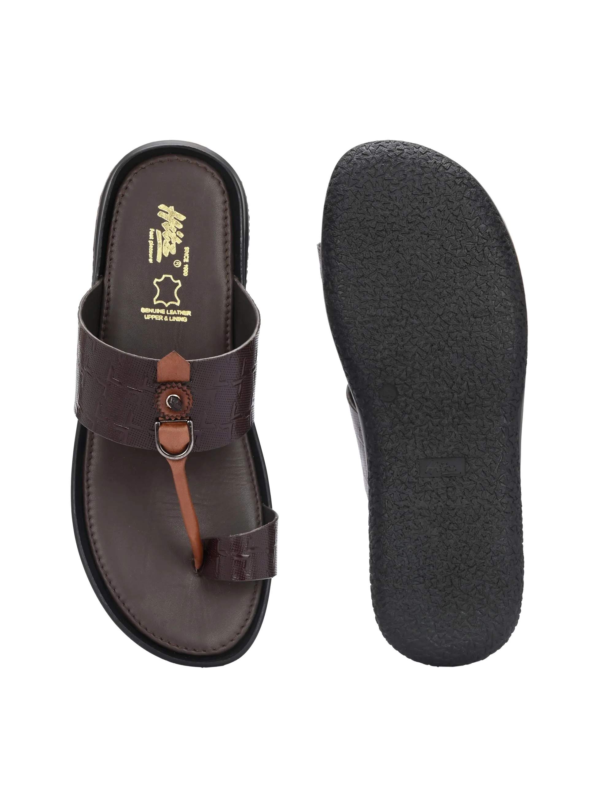 Hitz Men's Brown Leather Daily Wear Sandals