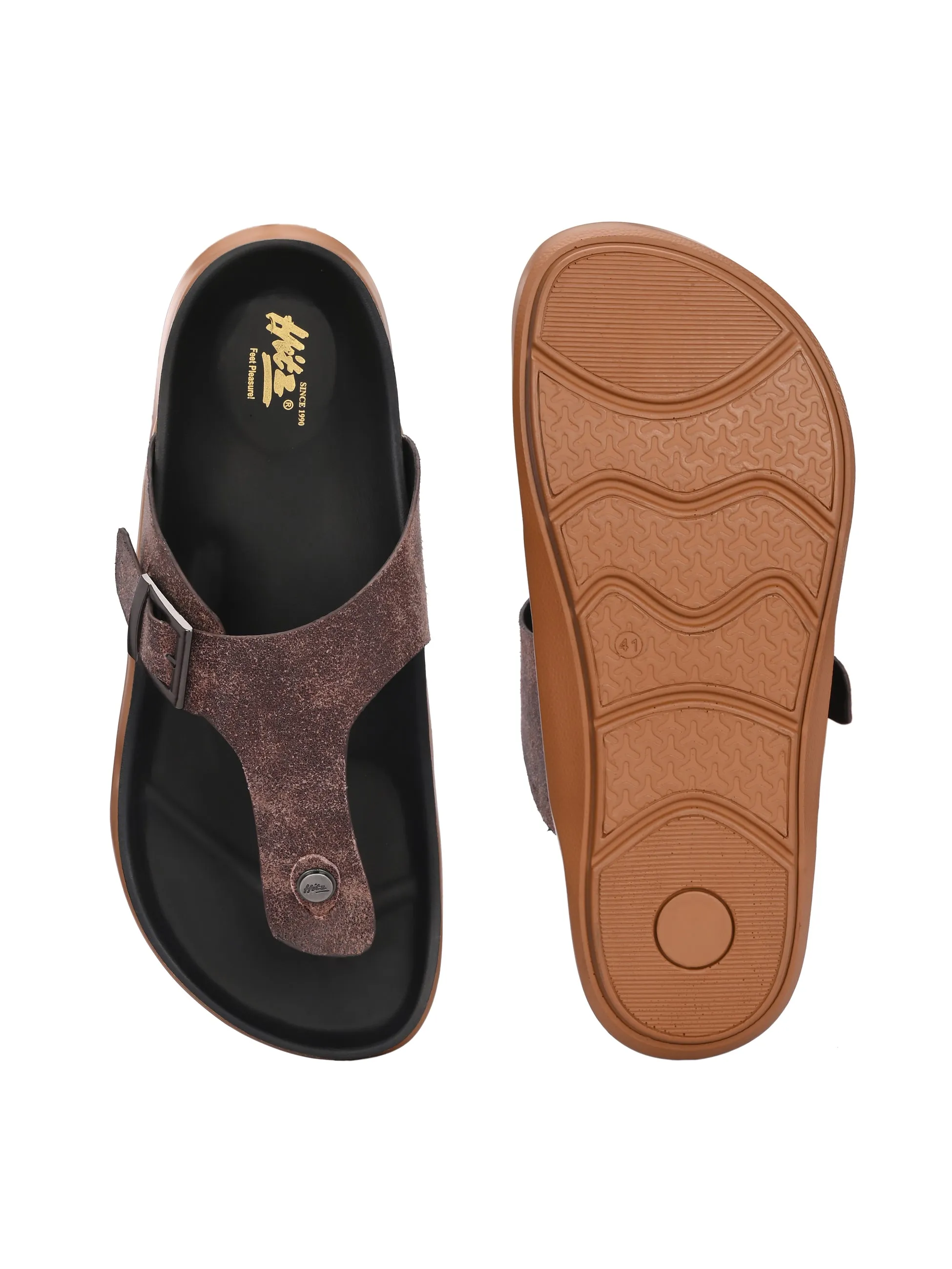 Hitz Men's Brown Leather Daily Wear Slipper
