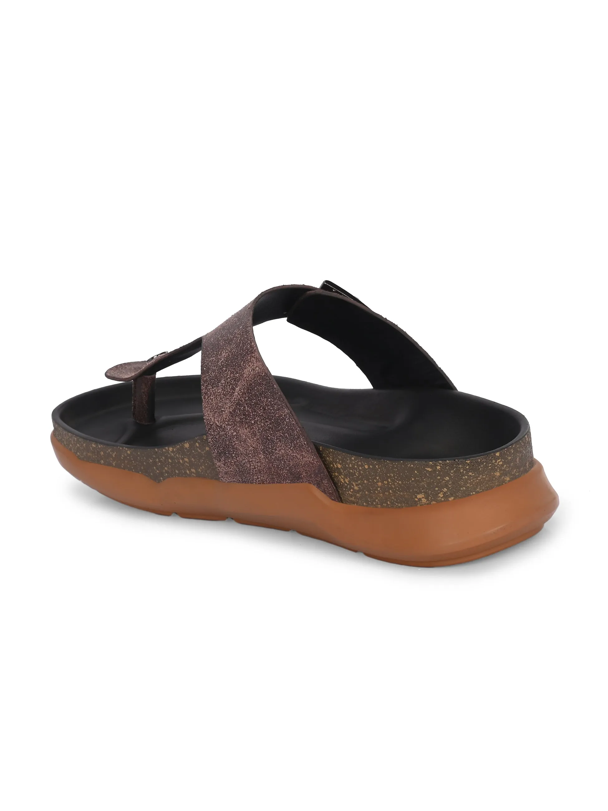 Hitz Men's Brown Leather Daily Wear Slipper