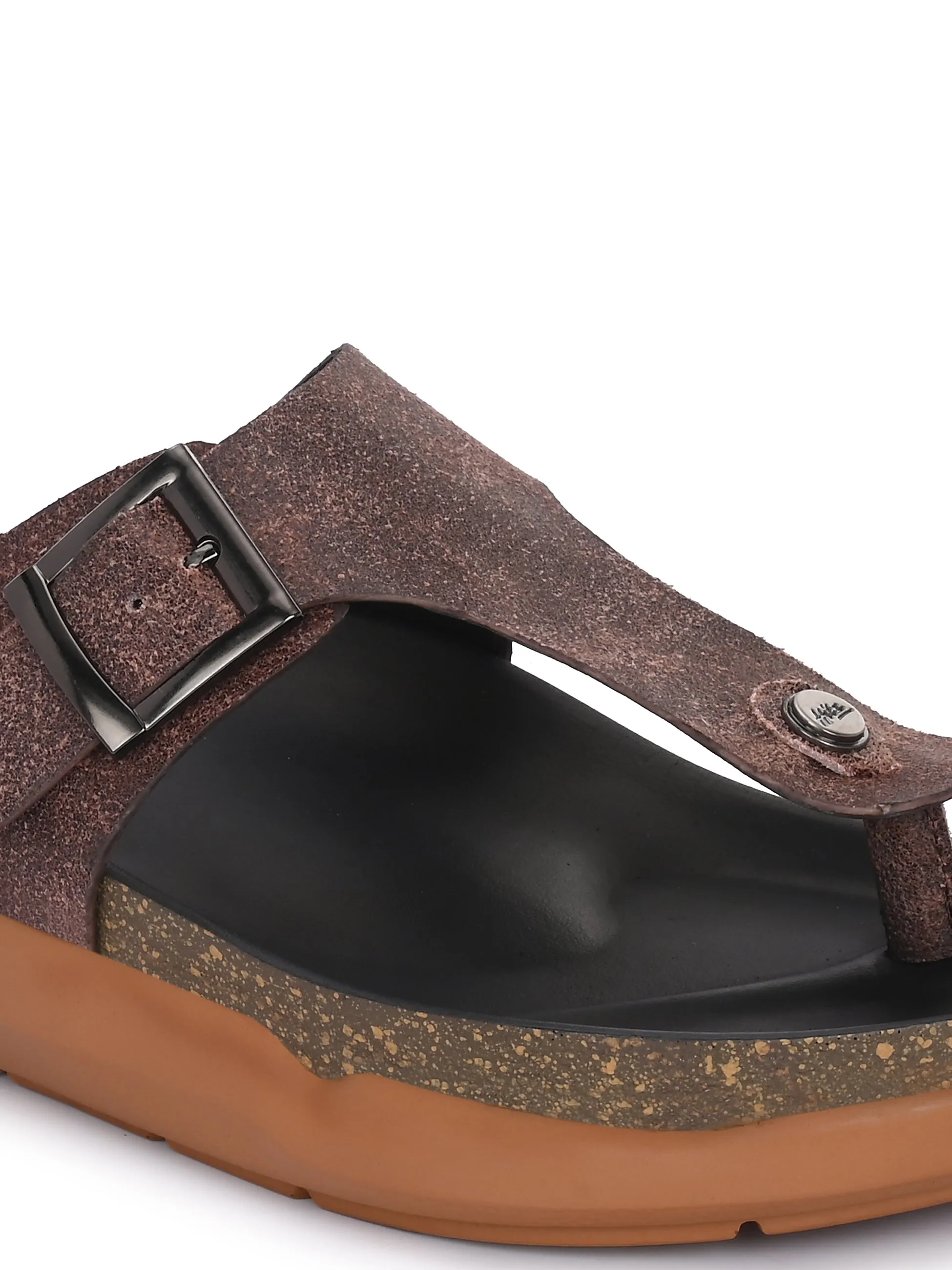 Hitz Men's Brown Leather Daily Wear Slipper