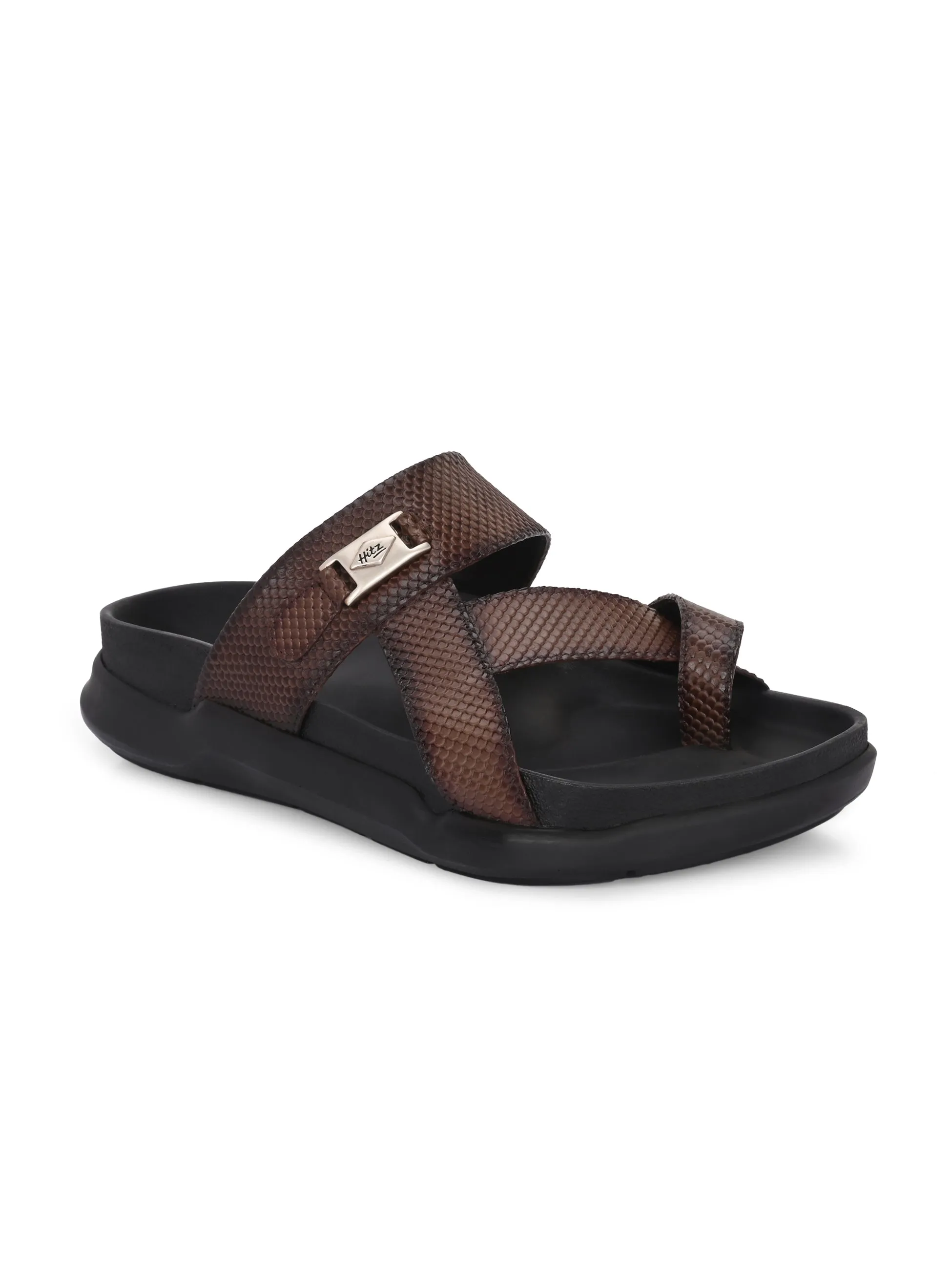 Hitz Men's Brown Leather Daily Wear Slipper
