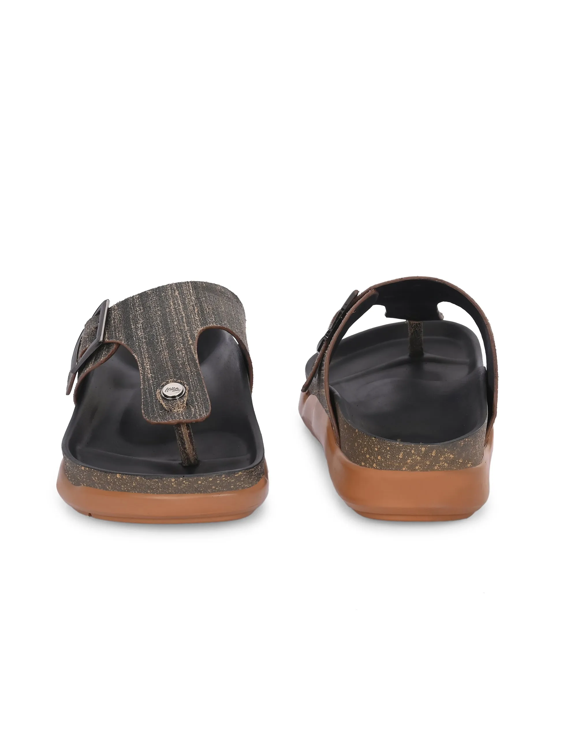 Hitz Men's Brown Leather Daily Wear Slipper