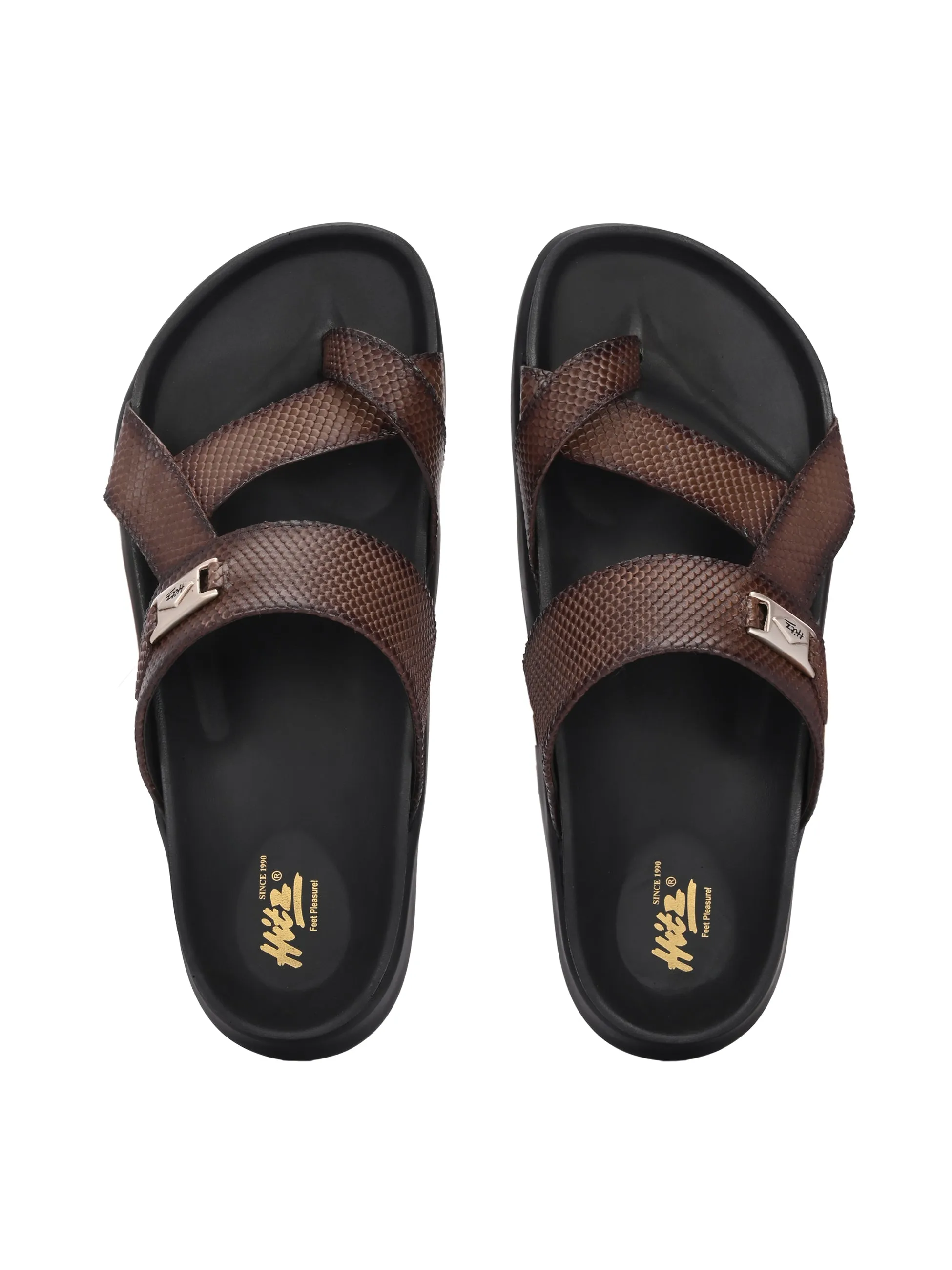 Hitz Men's Brown Leather Daily Wear Slipper