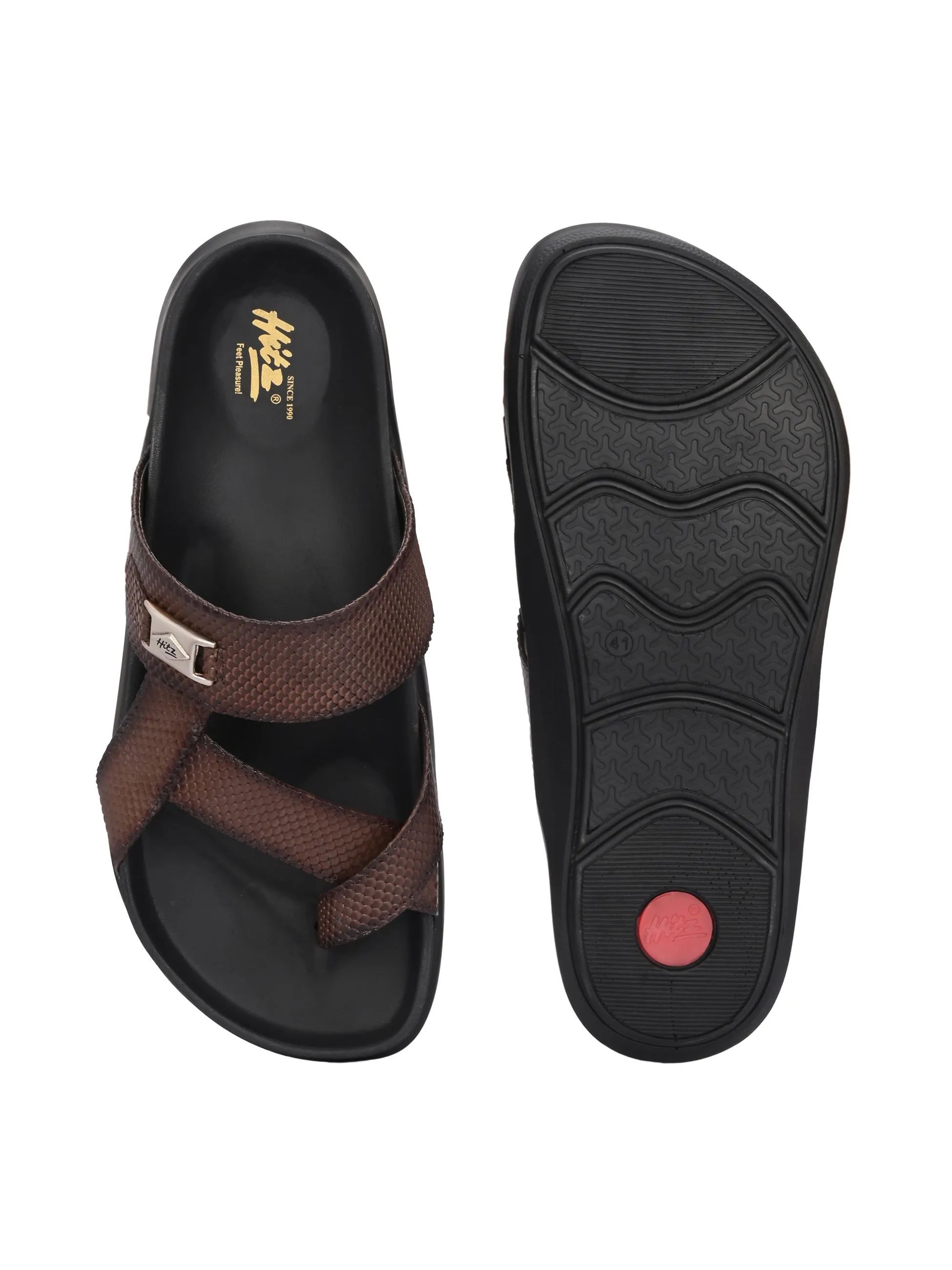 Hitz Men's Brown Leather Daily Wear Slipper