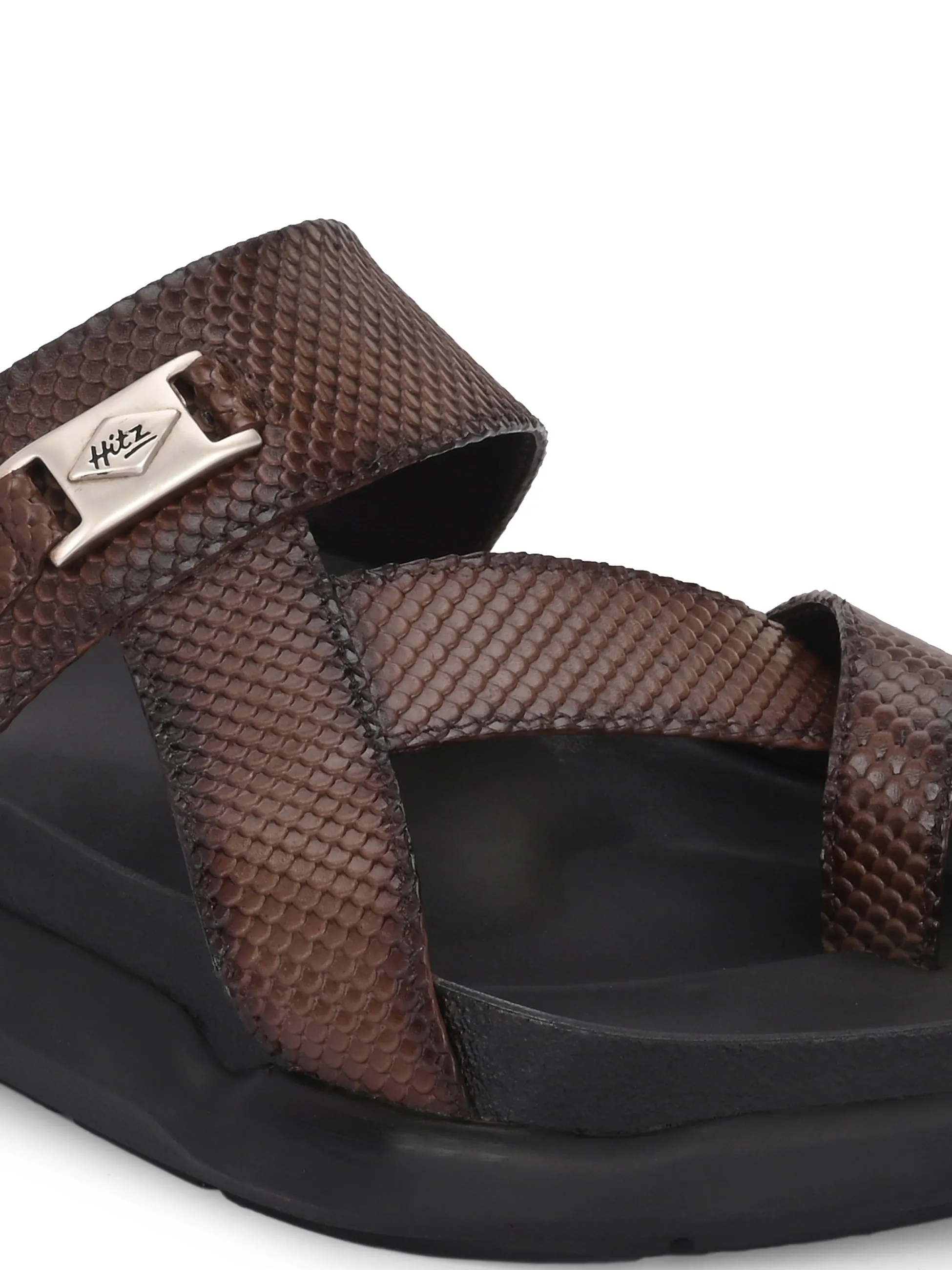Hitz Men's Brown Leather Daily Wear Slipper