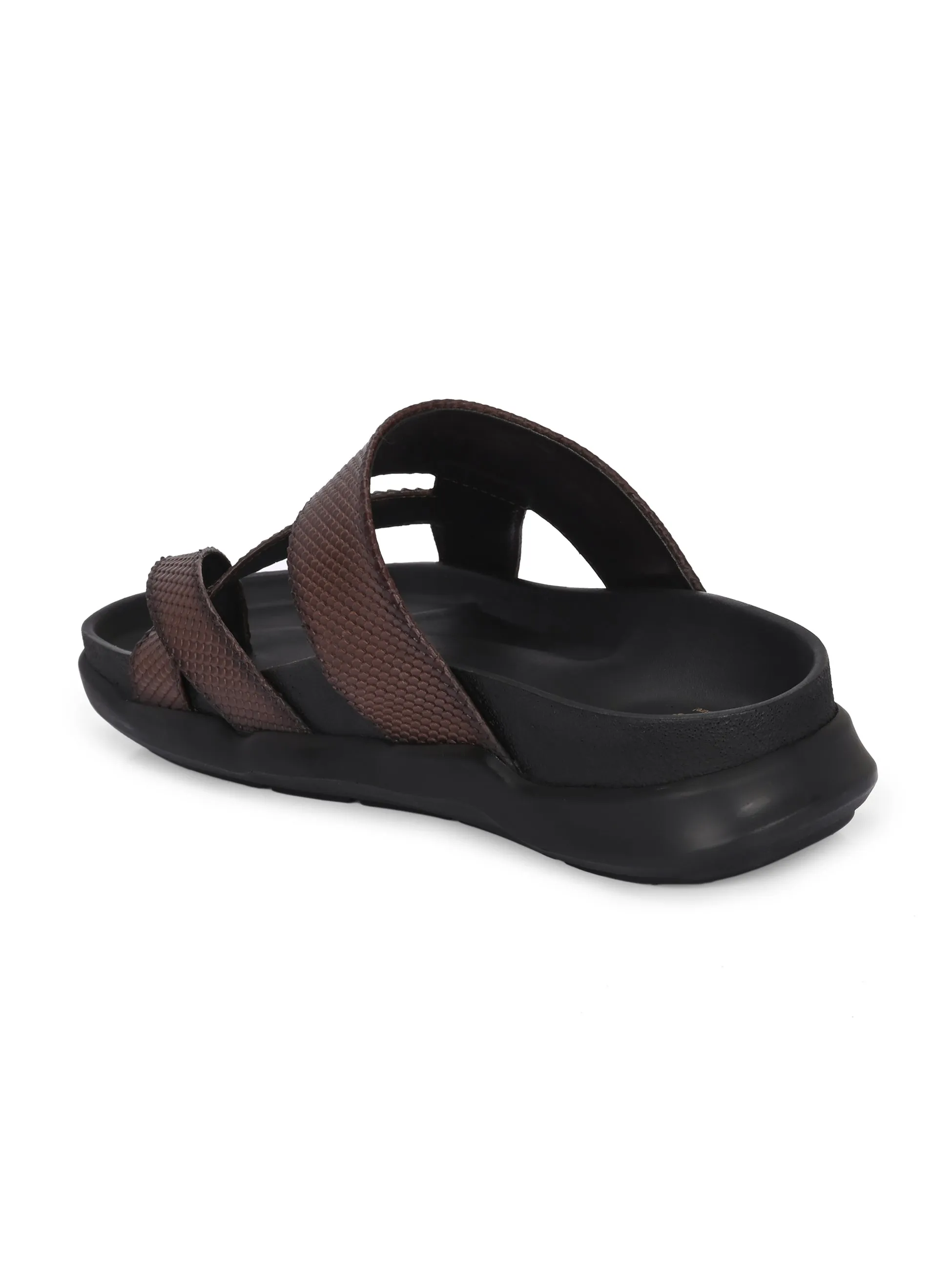 Hitz Men's Brown Leather Daily Wear Slipper