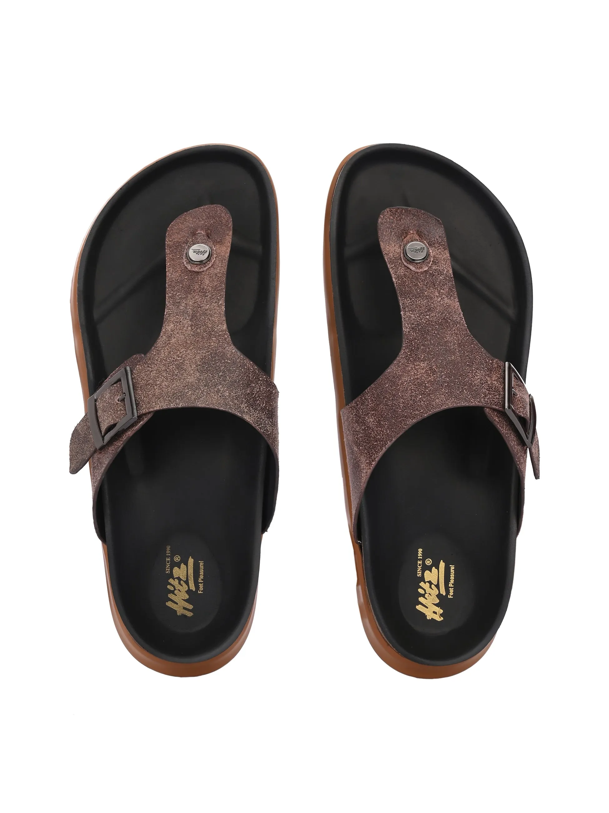 Hitz Men's Brown Leather Daily Wear Slipper
