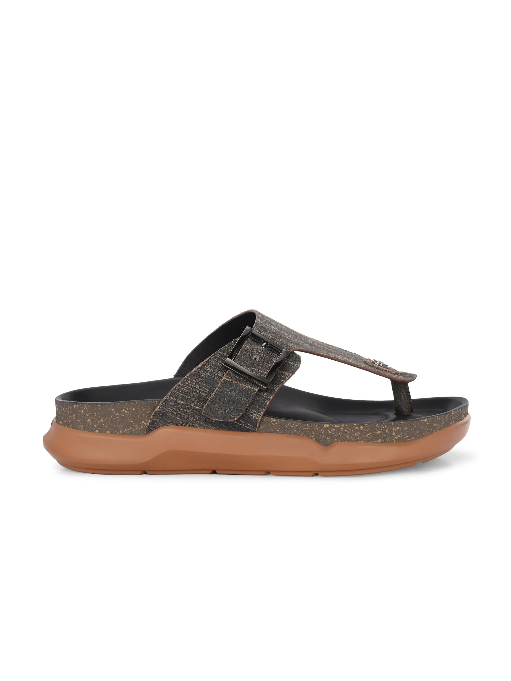 Hitz Men's Brown Leather Daily Wear Slipper