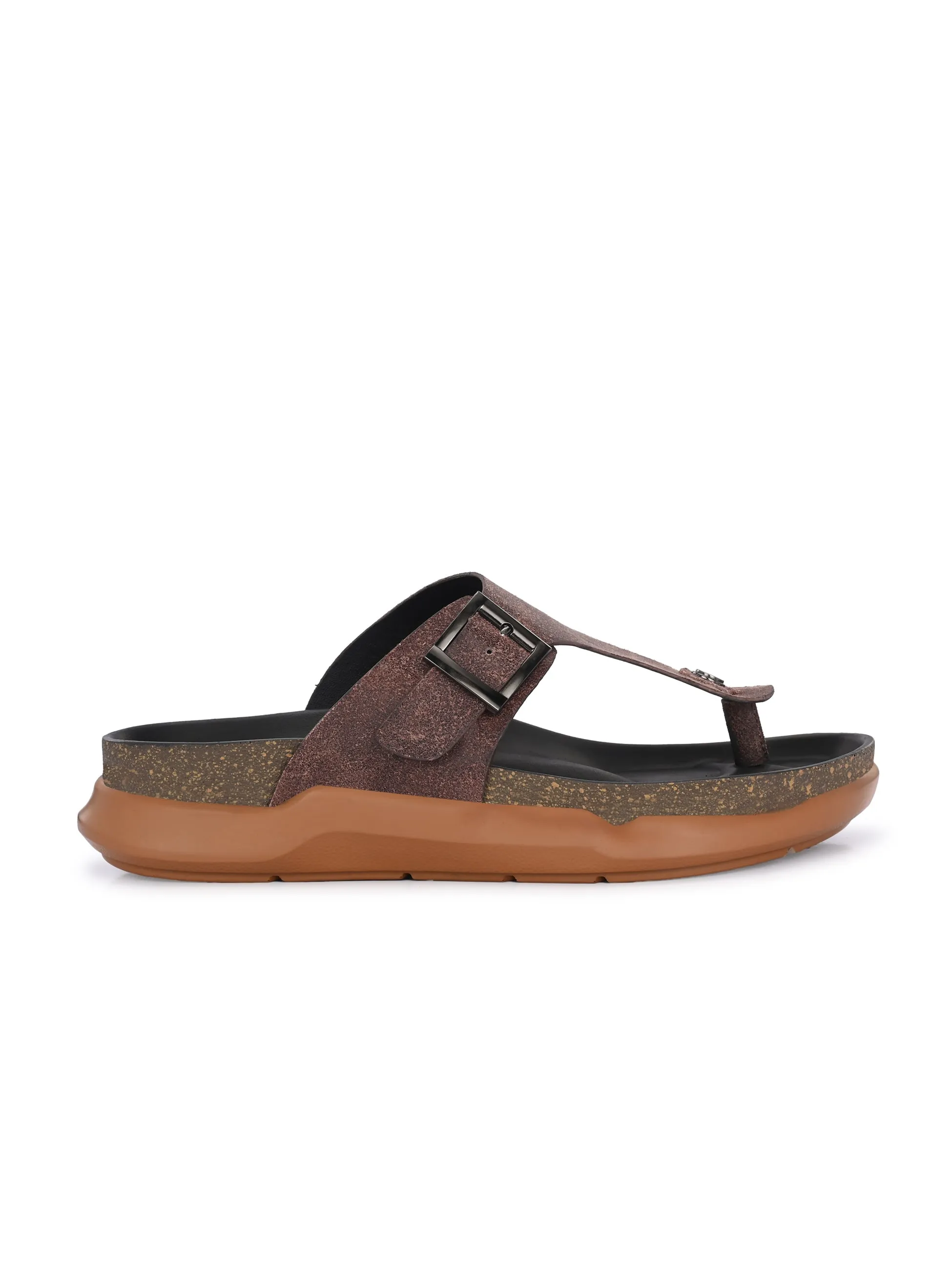 Hitz Men's Brown Leather Daily Wear Slipper