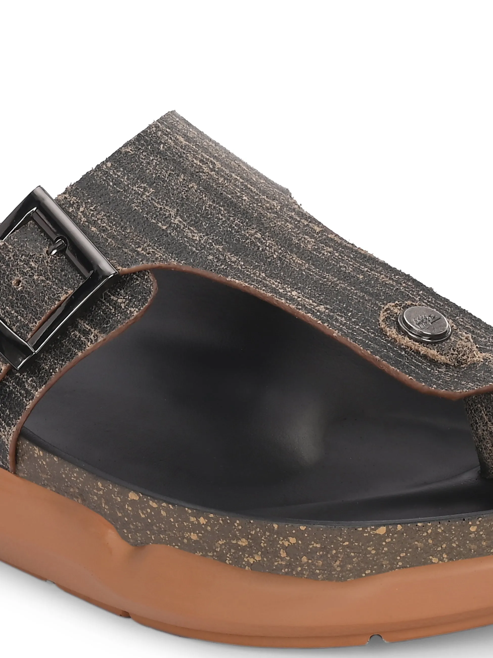 Hitz Men's Brown Leather Daily Wear Slipper