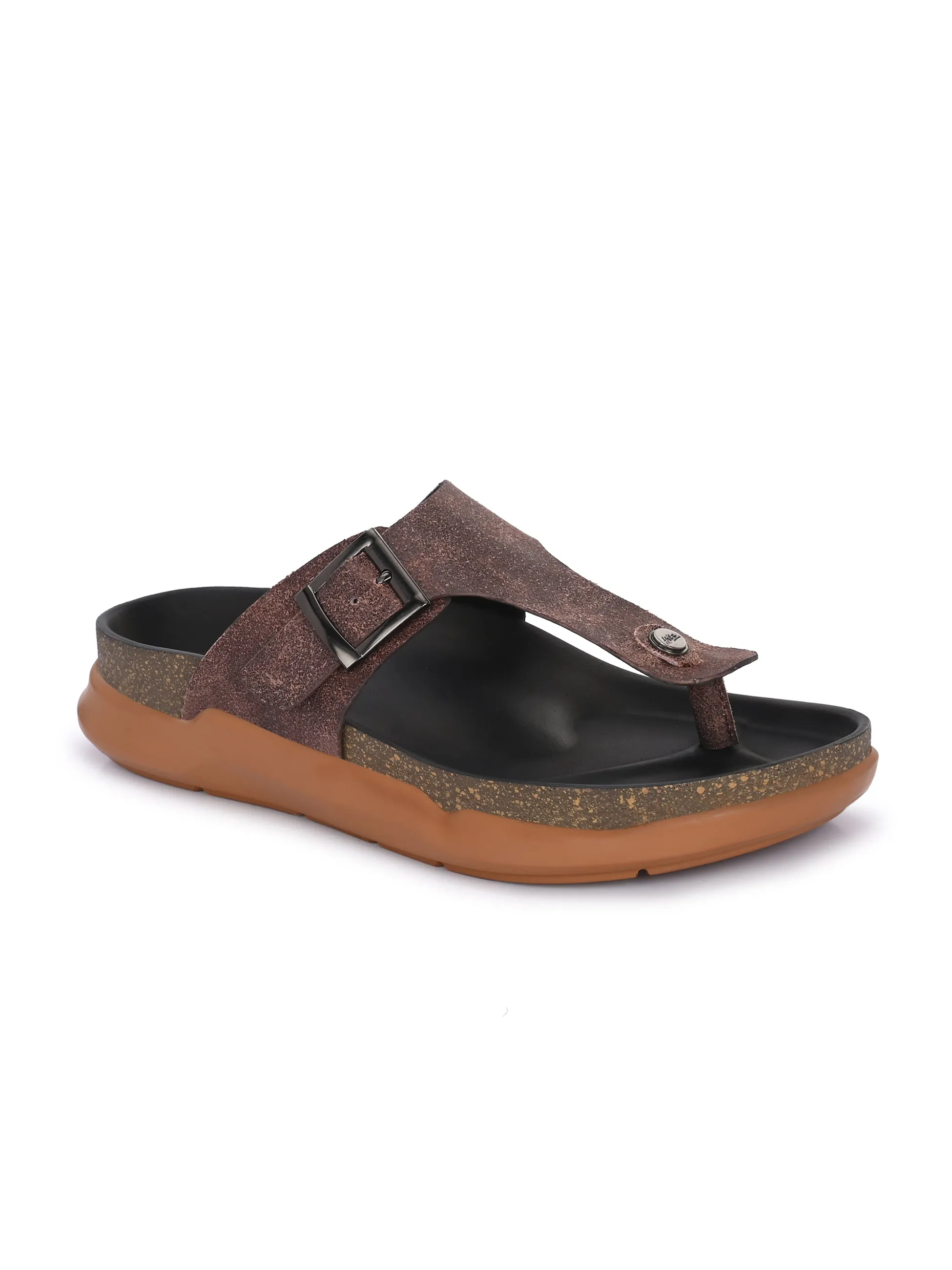 Hitz Men's Brown Leather Daily Wear Slipper