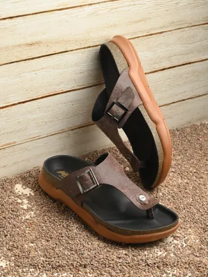 Hitz Men's Brown Leather Daily Wear Slipper