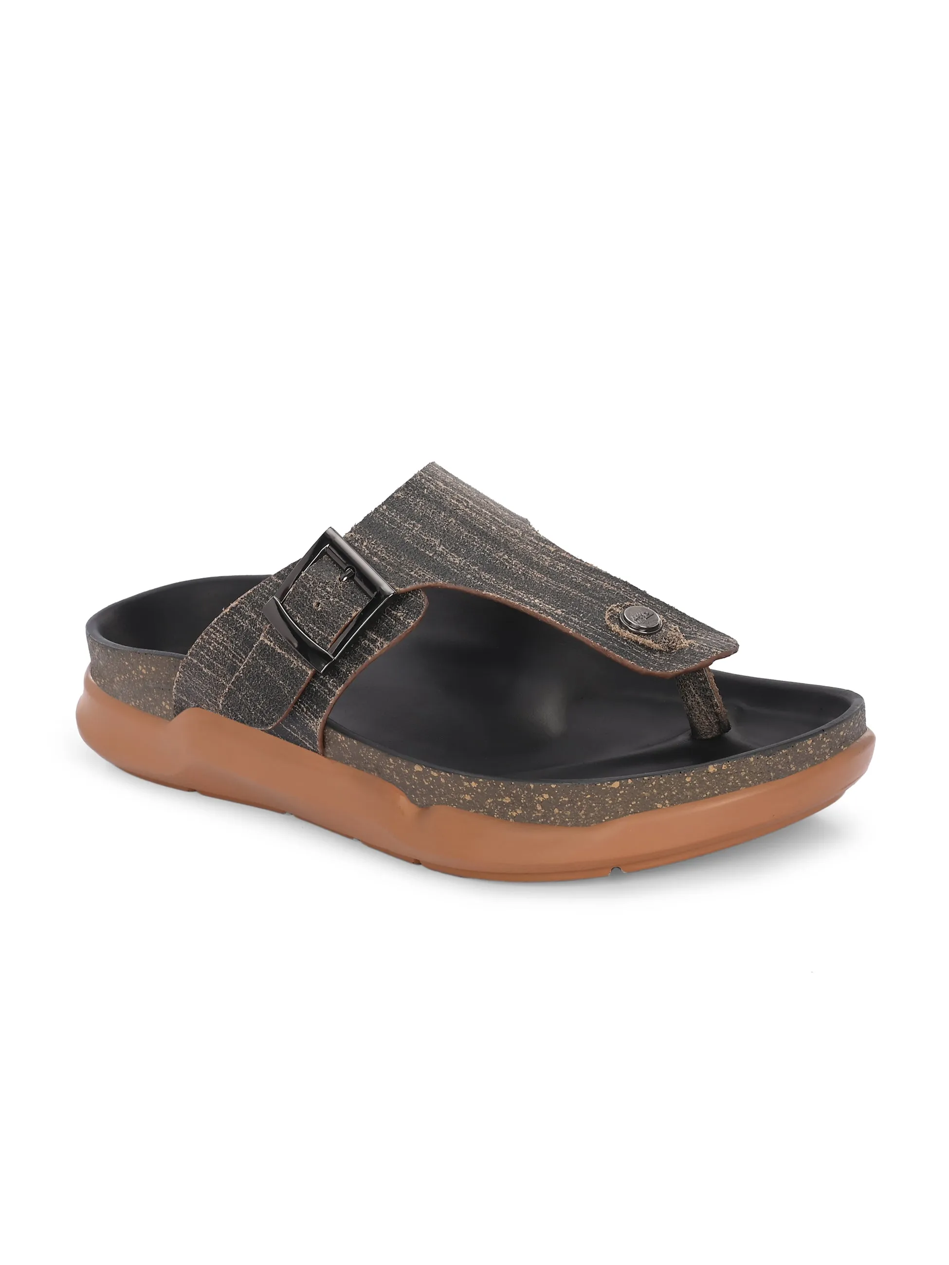 Hitz Men's Brown Leather Daily Wear Slipper