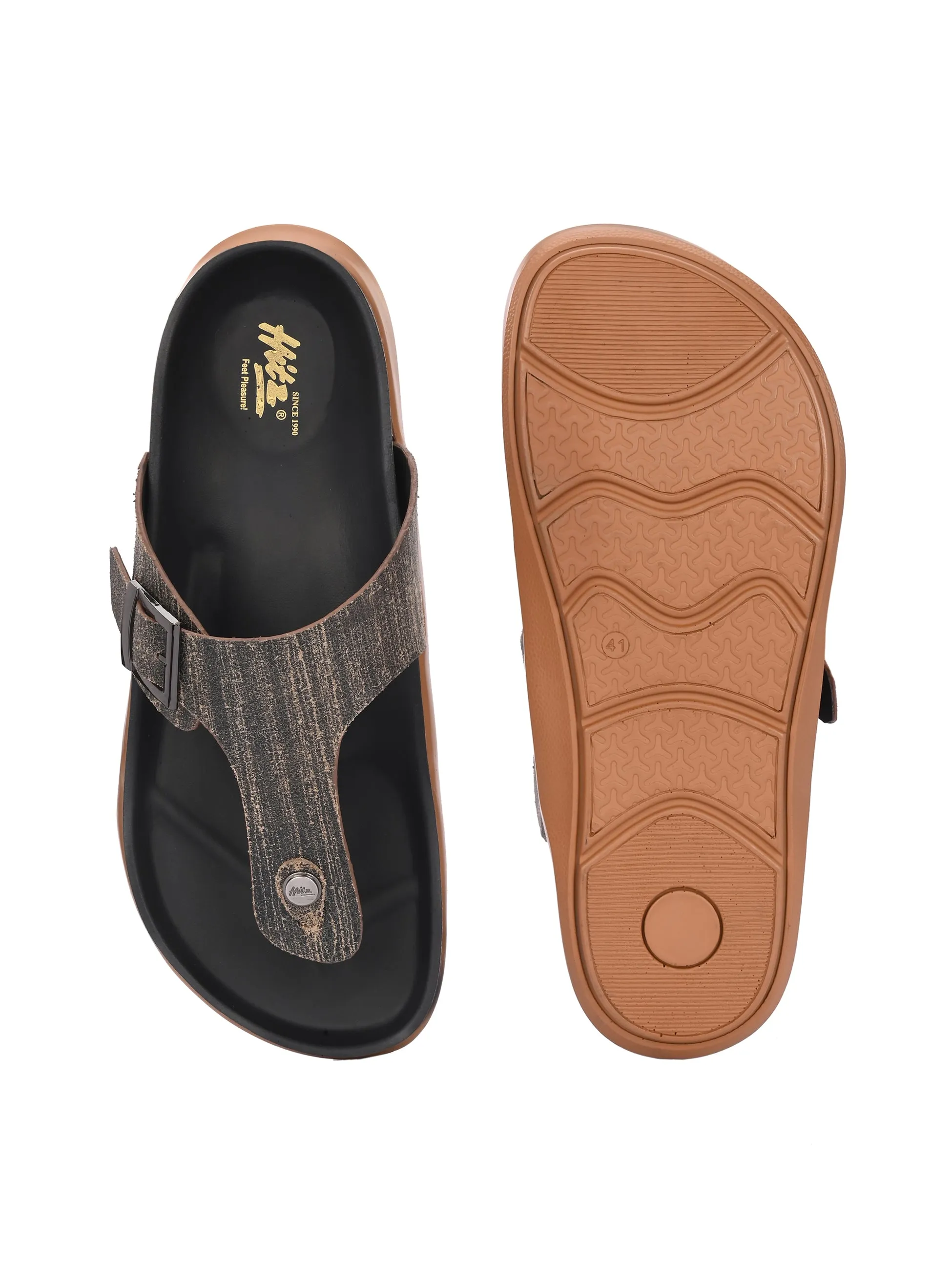 Hitz Men's Brown Leather Daily Wear Slipper