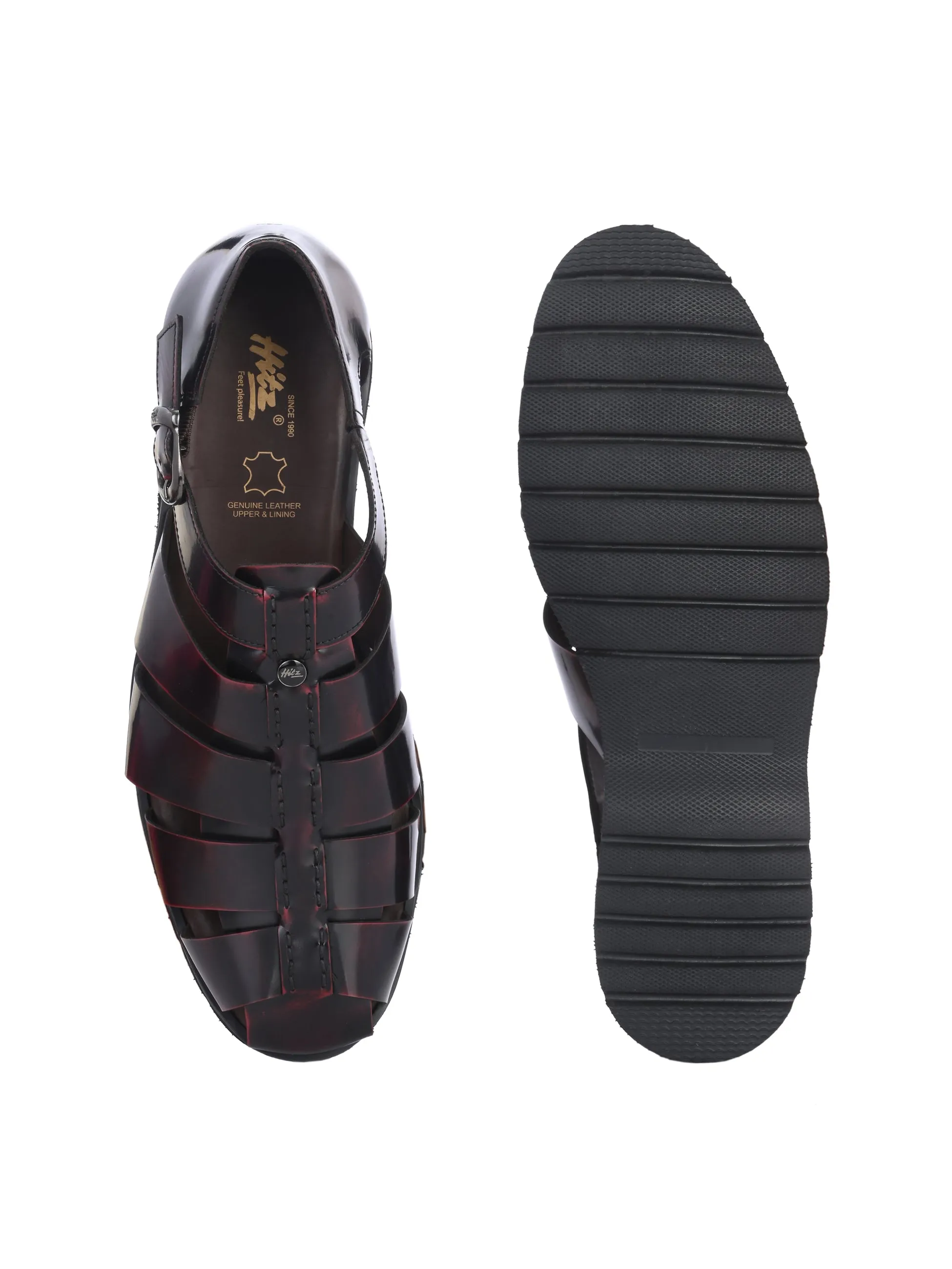 Hitz Men's Cherry Leather Daily Wear Sandals