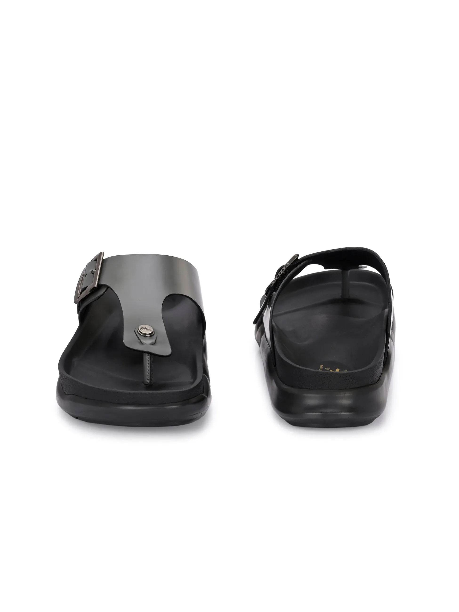 Hitz Men's Grey Leather Casual Daily Wear Slippers