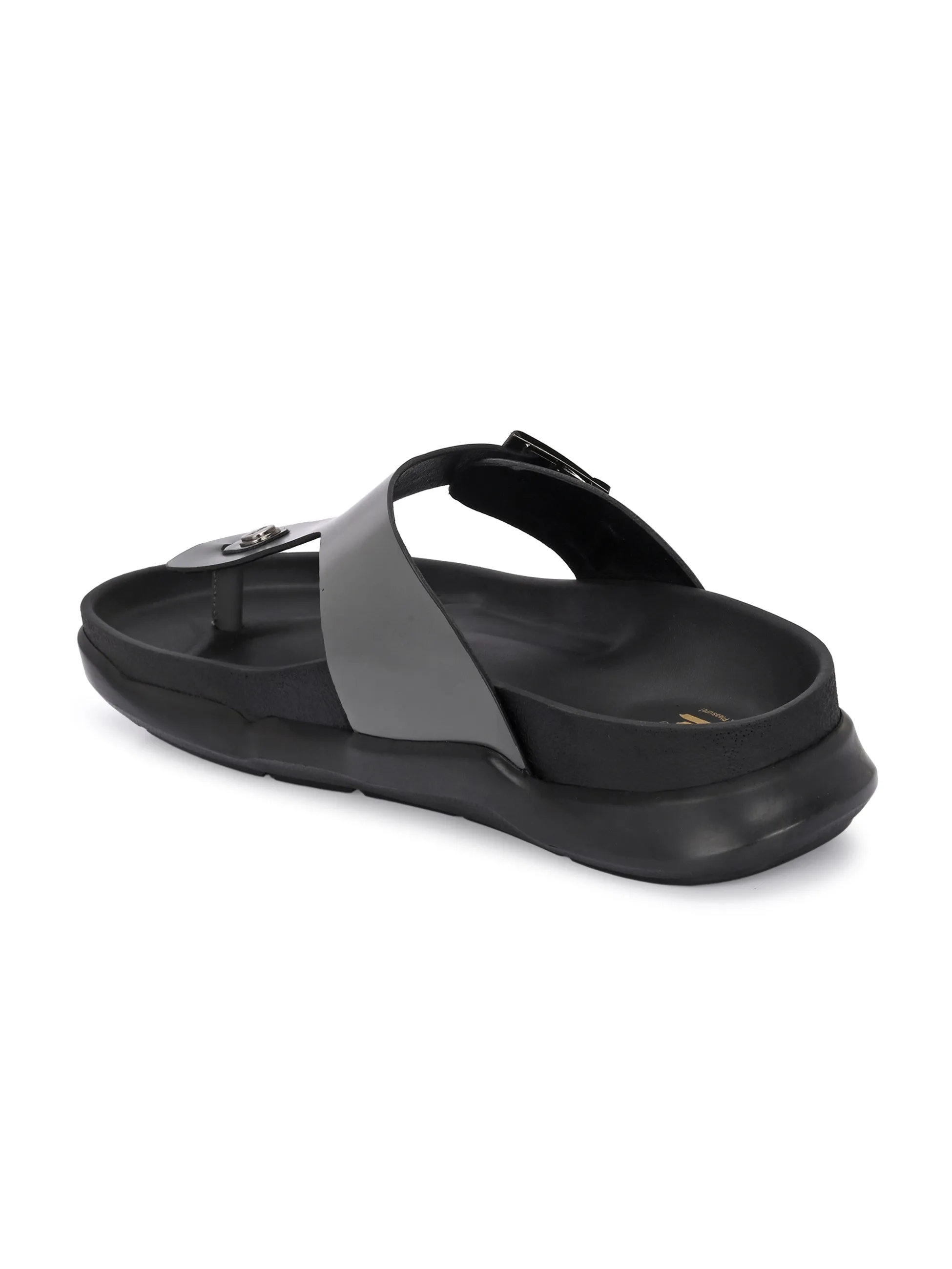 Hitz Men's Grey Leather Casual Daily Wear Slippers