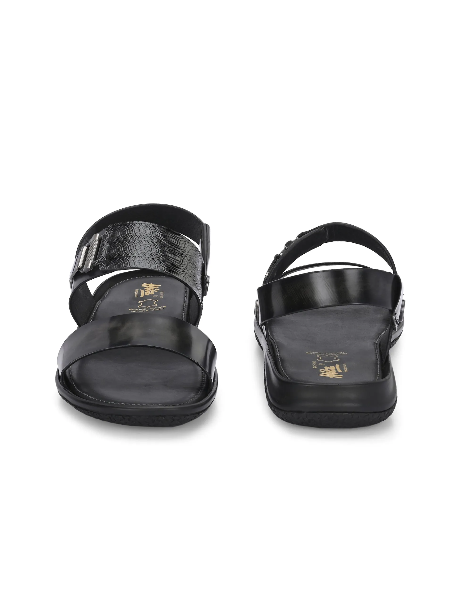 Hitz Men's Grey Leather Daily Wear Sandals