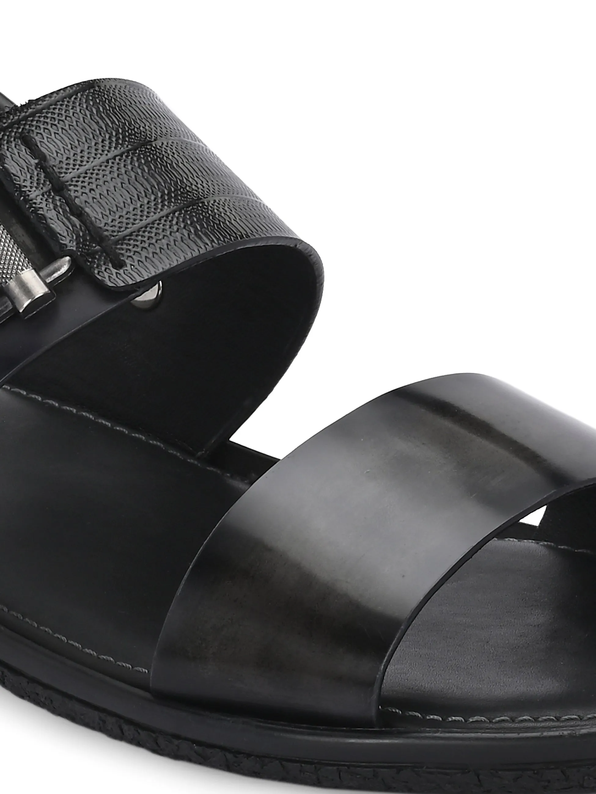 Hitz Men's Grey Leather Daily Wear Sandals