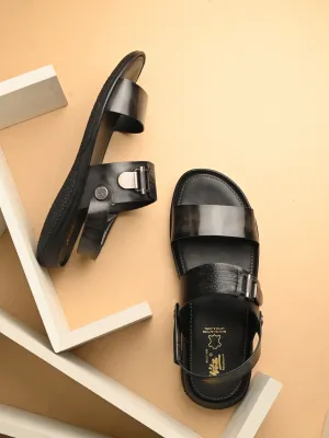 Hitz Men's Grey Leather Daily Wear Sandals