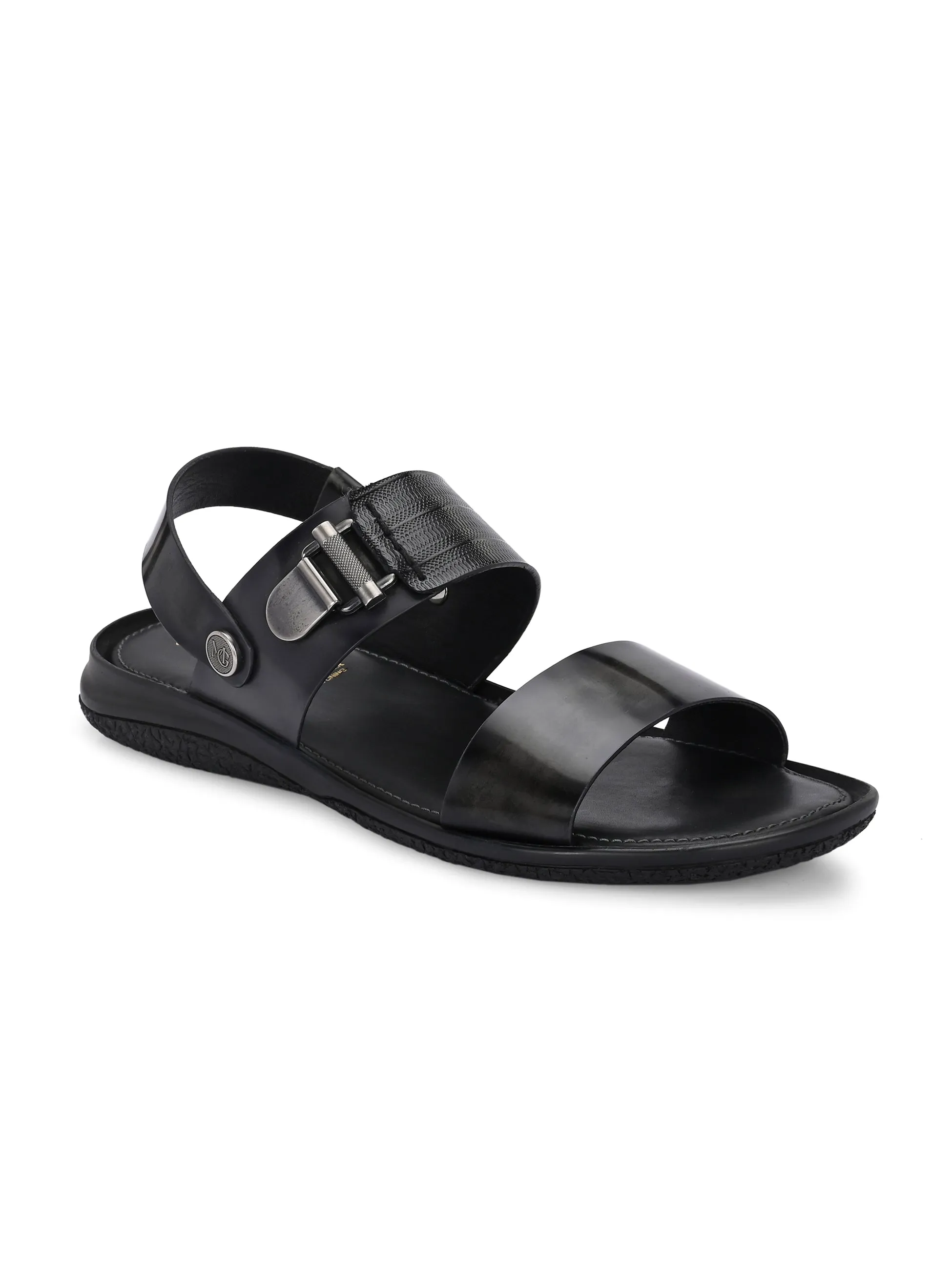 Hitz Men's Grey Leather Daily Wear Sandals